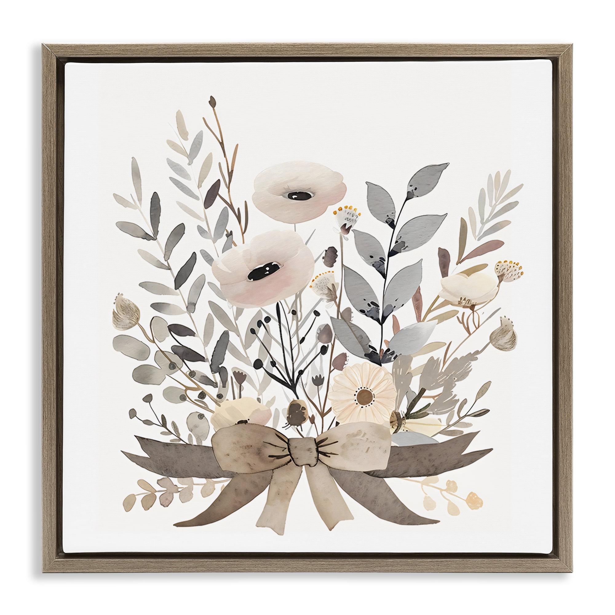 Stupell Industries Neutral Floral Bouquet Beige Brown Framed Floater Canvas Wall Art, design by Creative Studio