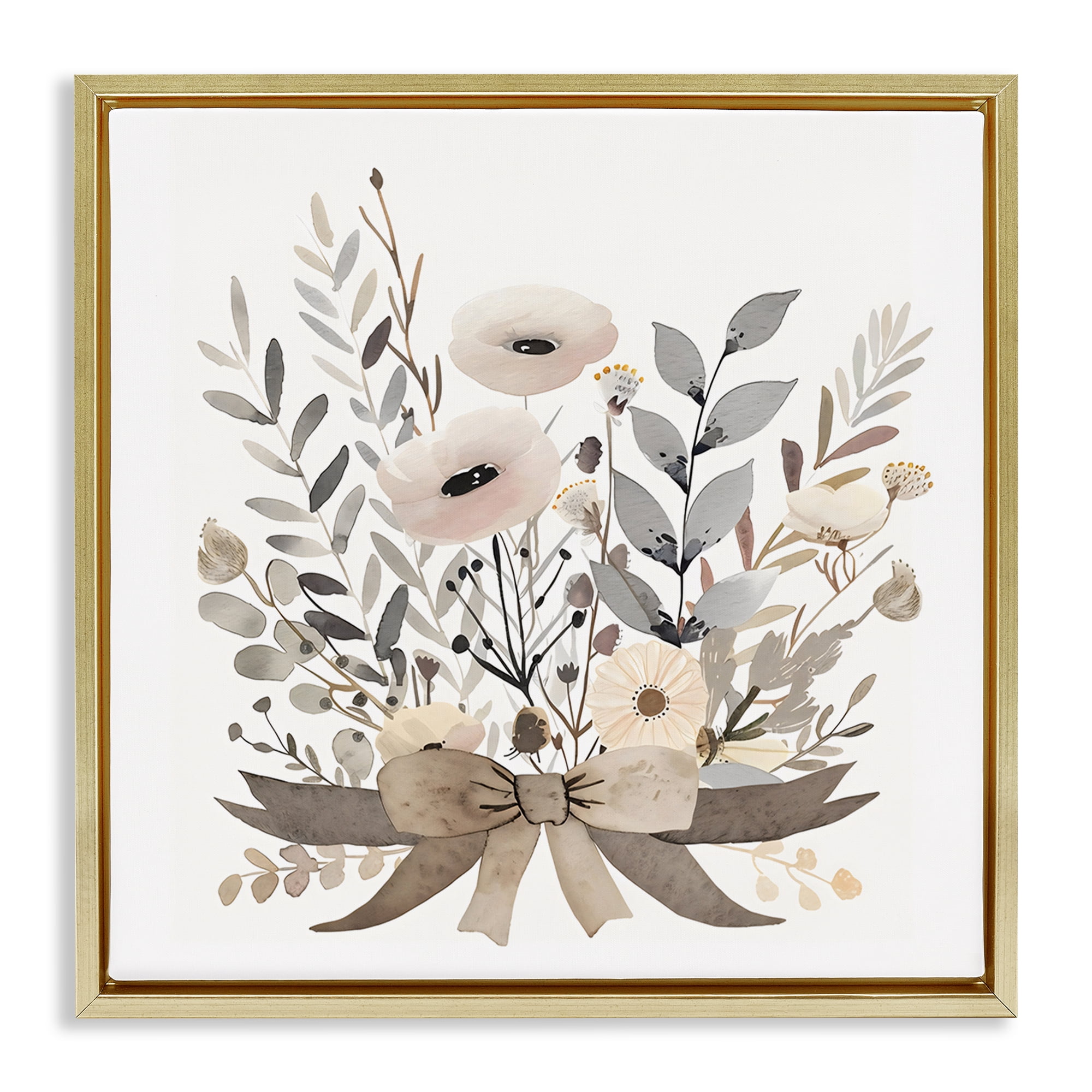 Stupell Industries Neutral Floral Bouquet Beige Gold Framed Floater Canvas Wall Art, design by Creative Studio