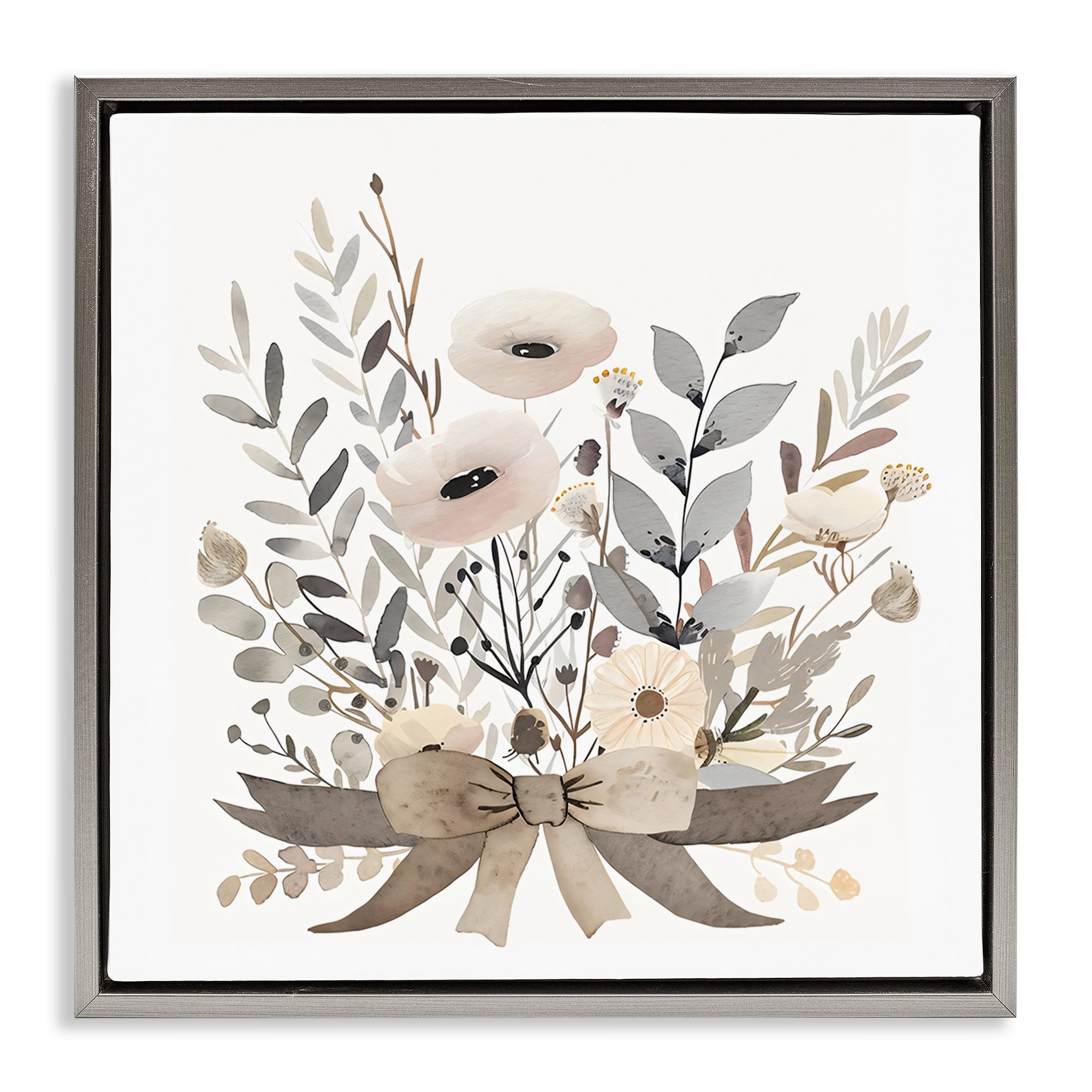Stupell Industries Neutral Floral Bouquet Beige Gray Framed Floater Canvas Wall Art, design by Creative Studio