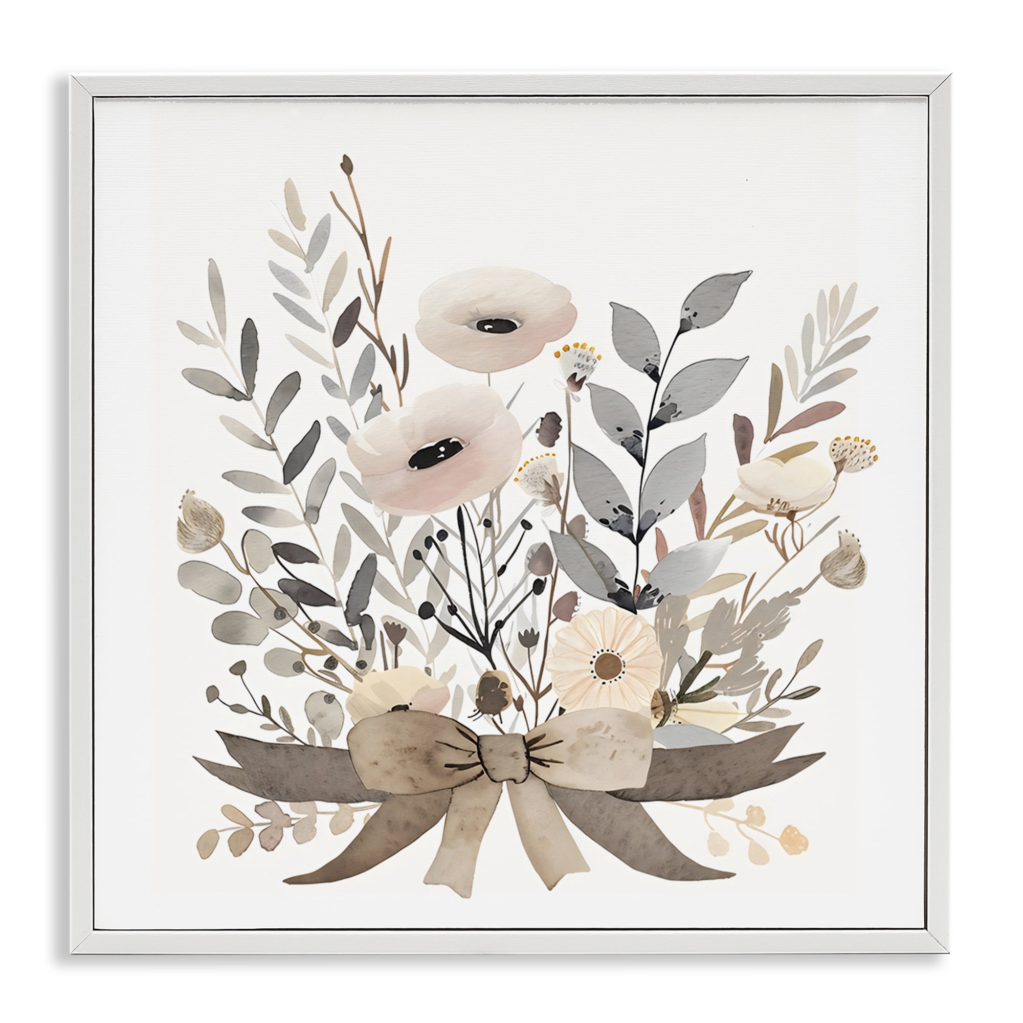 Stupell Industries Neutral Floral Bouquet Beige White Framed Giclee Art, design by Creative Studio