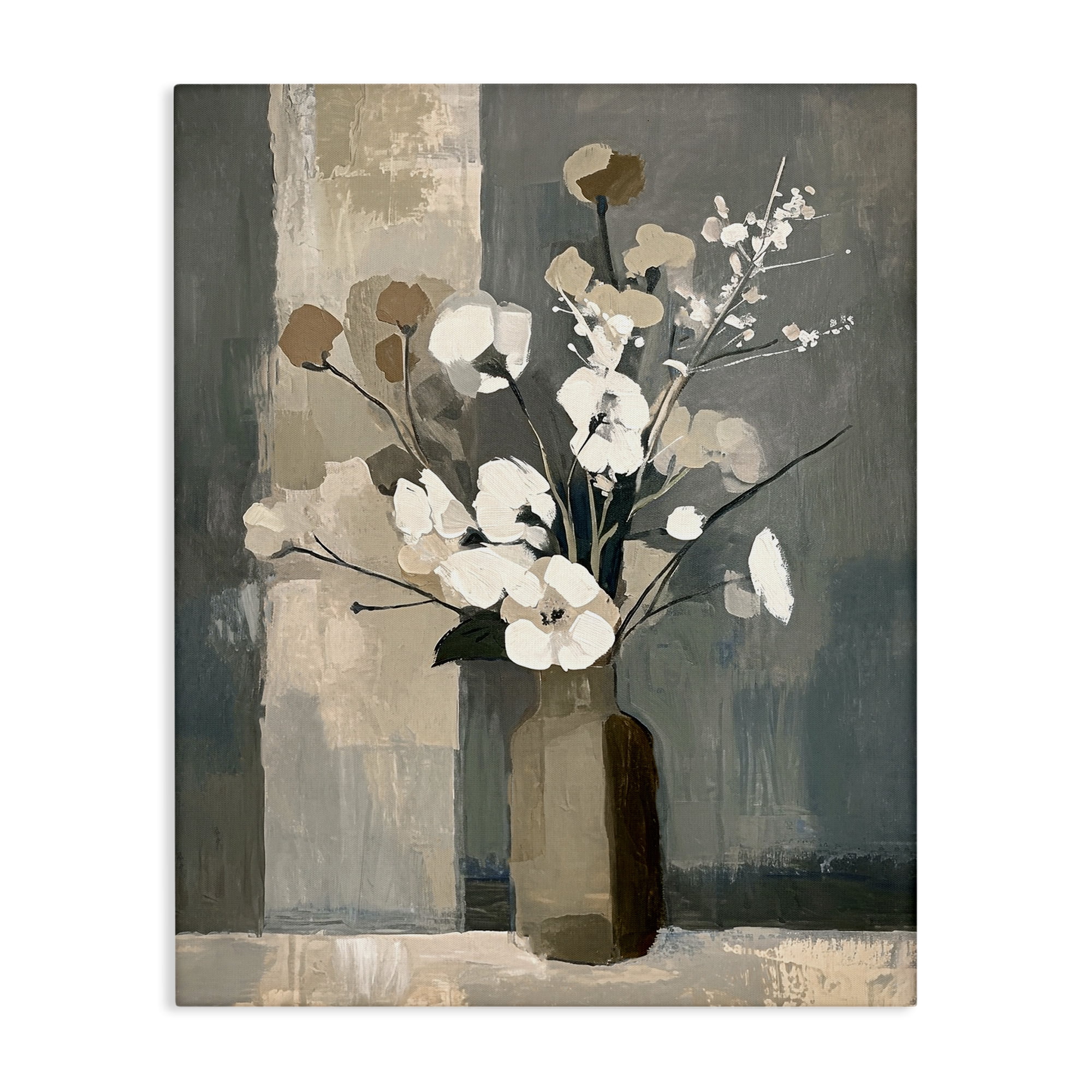Stupell Industries Neutral Floral Vase Botanical & Floral Painting Gallery Wrapped Canvas Art Print Wall Art, 24 x 30