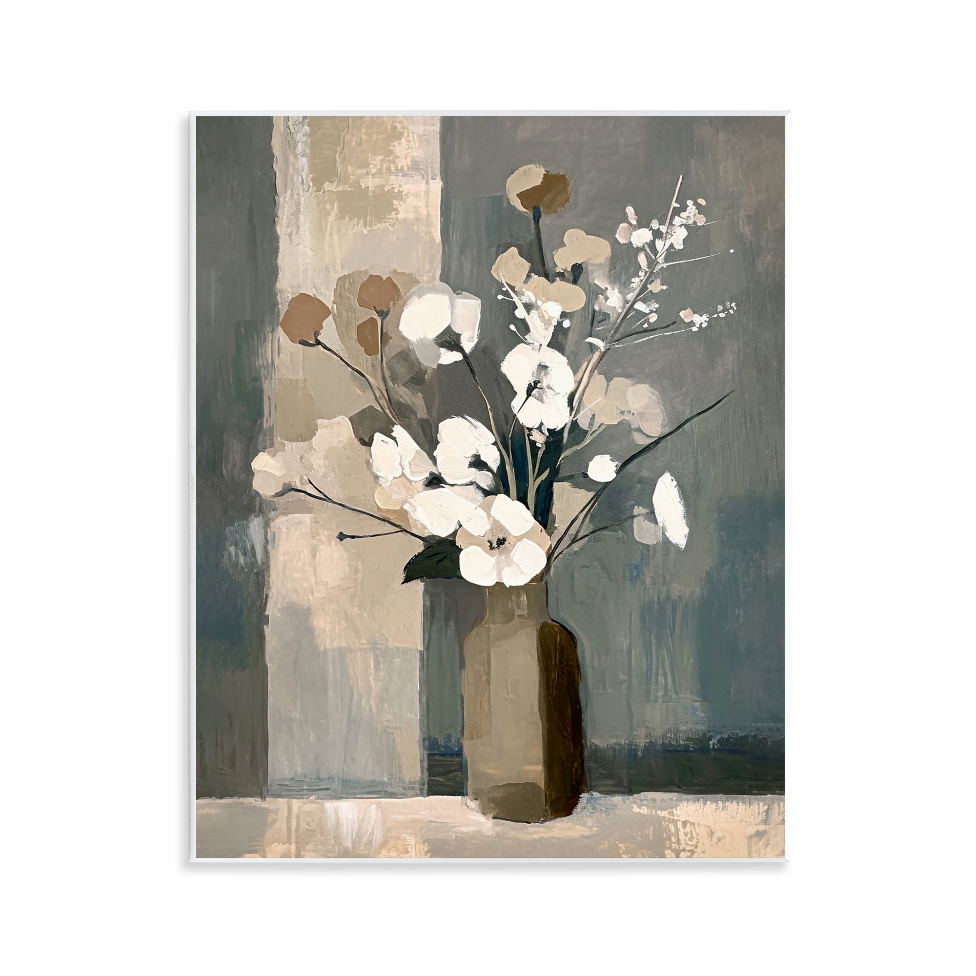 Stupell Industries Neutral Floral Vase Botanical & Floral Painting Unframed Art Print Wall Art, 11 x 14