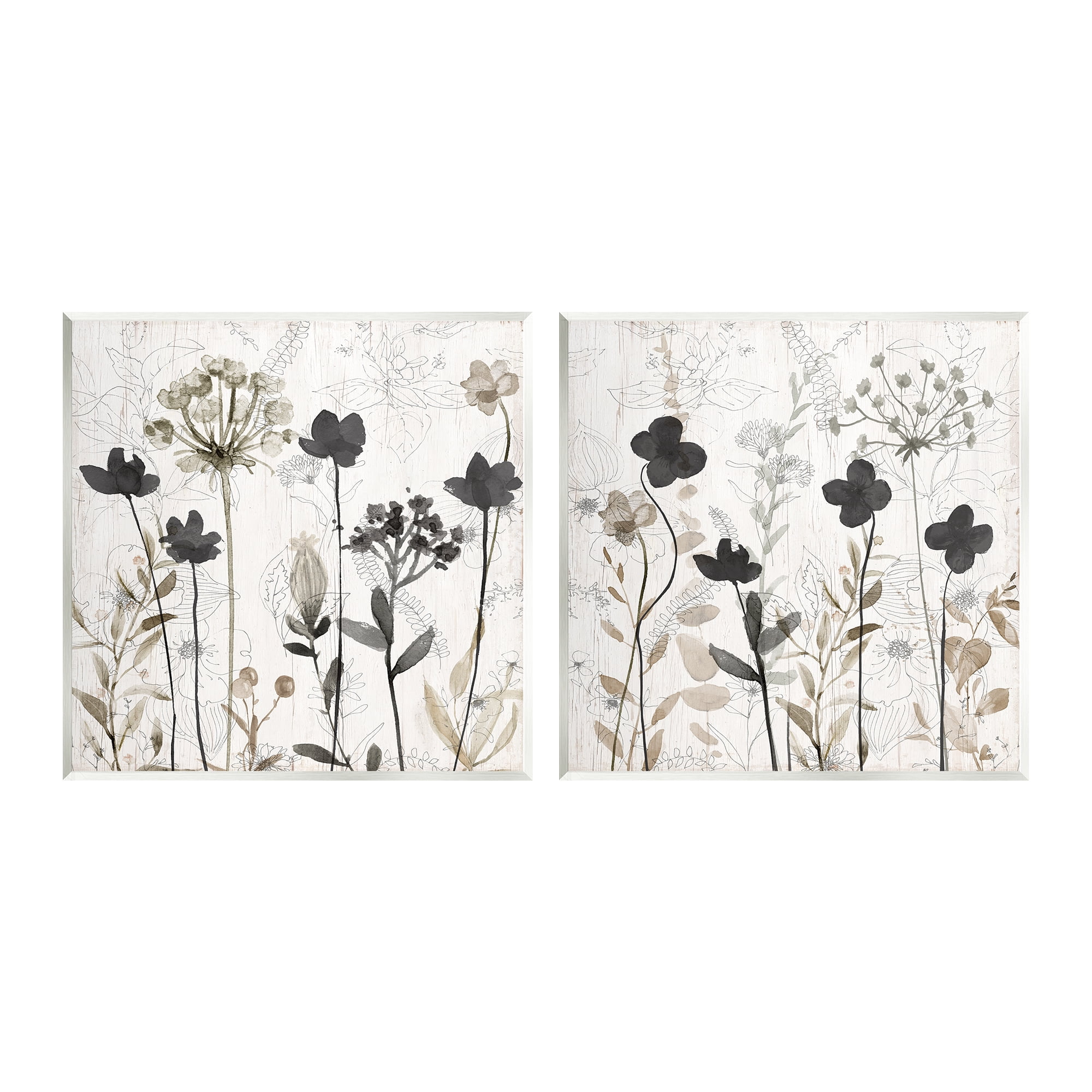Stupell Industries Neutral Flower Hues Rustic Boho Botanical & Floral Painting Unframed Art Print Wall Art, Set of 2