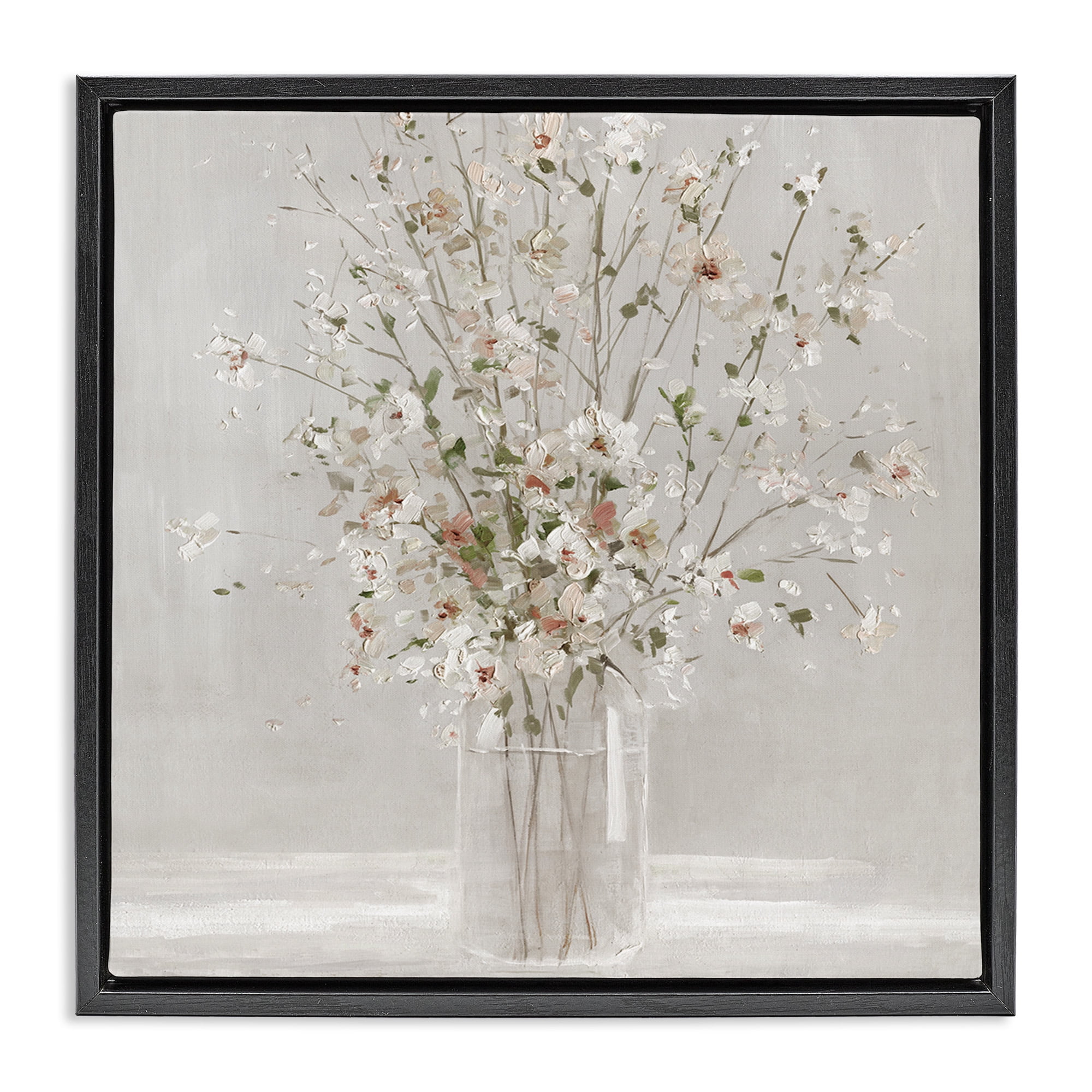 Stupell Industries Neutral Flower Vase Arrangement Botanical & Floral Painting Black Floater Framed Canvas Art Print Wall Art, 25 x 25