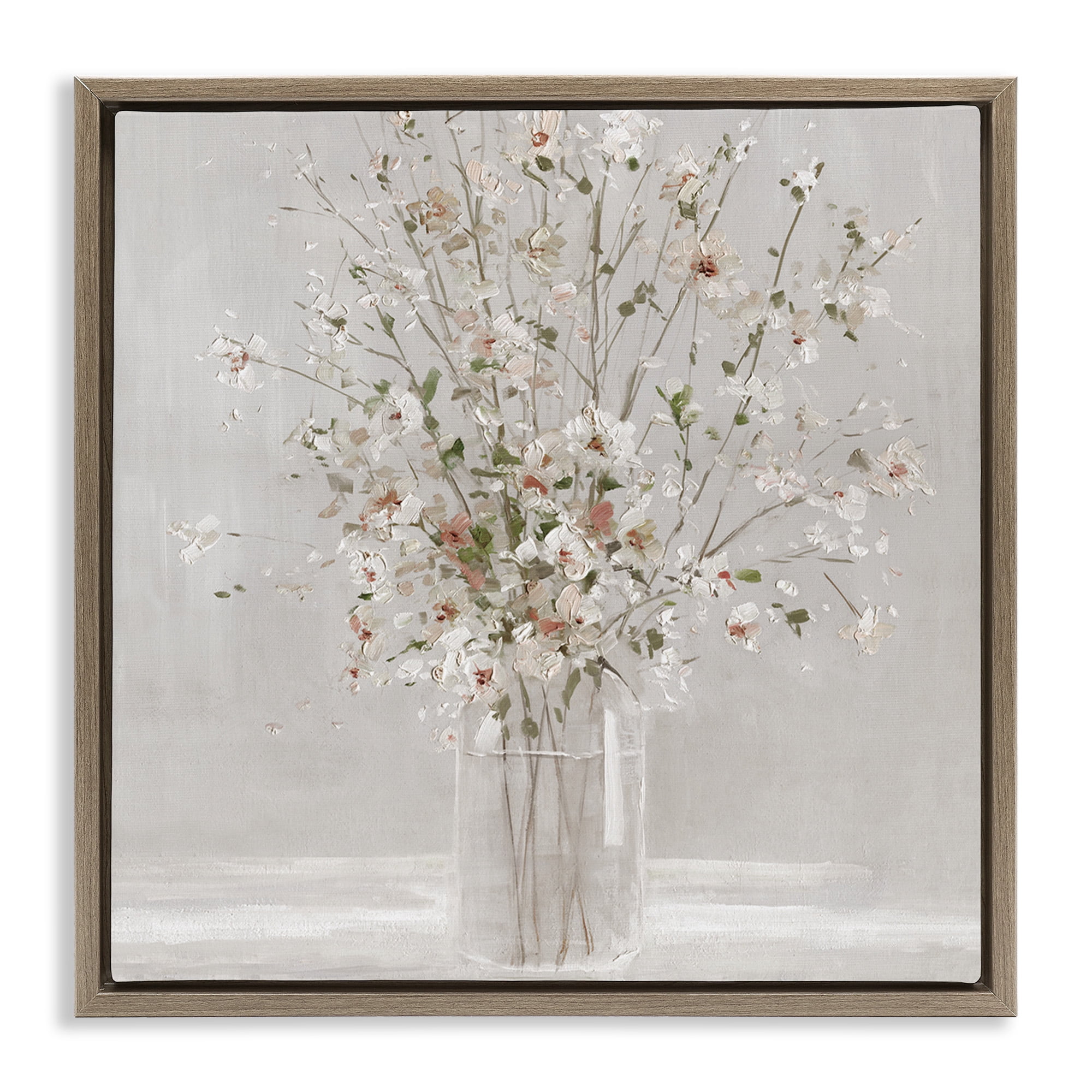 Stupell Industries Neutral Flower Vase Arrangement Botanical & Floral Painting Brown Floater Framed Canvas Art Print Wall Art, 25 x 25