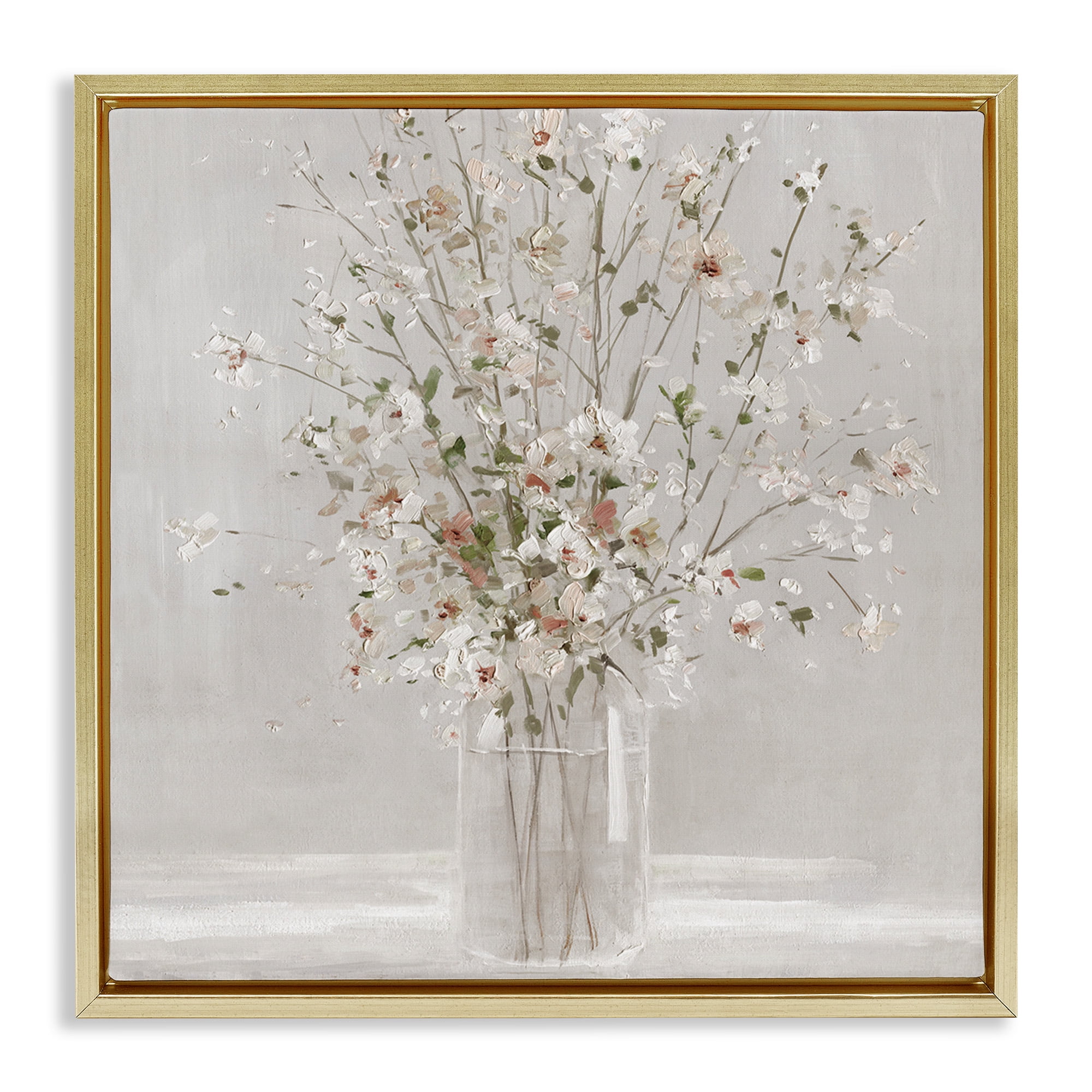 Stupell Industries Neutral Flower Vase Arrangement Botanical & Floral Painting Gold Floater Framed Canvas Art Print Wall Art, 25 x 25
