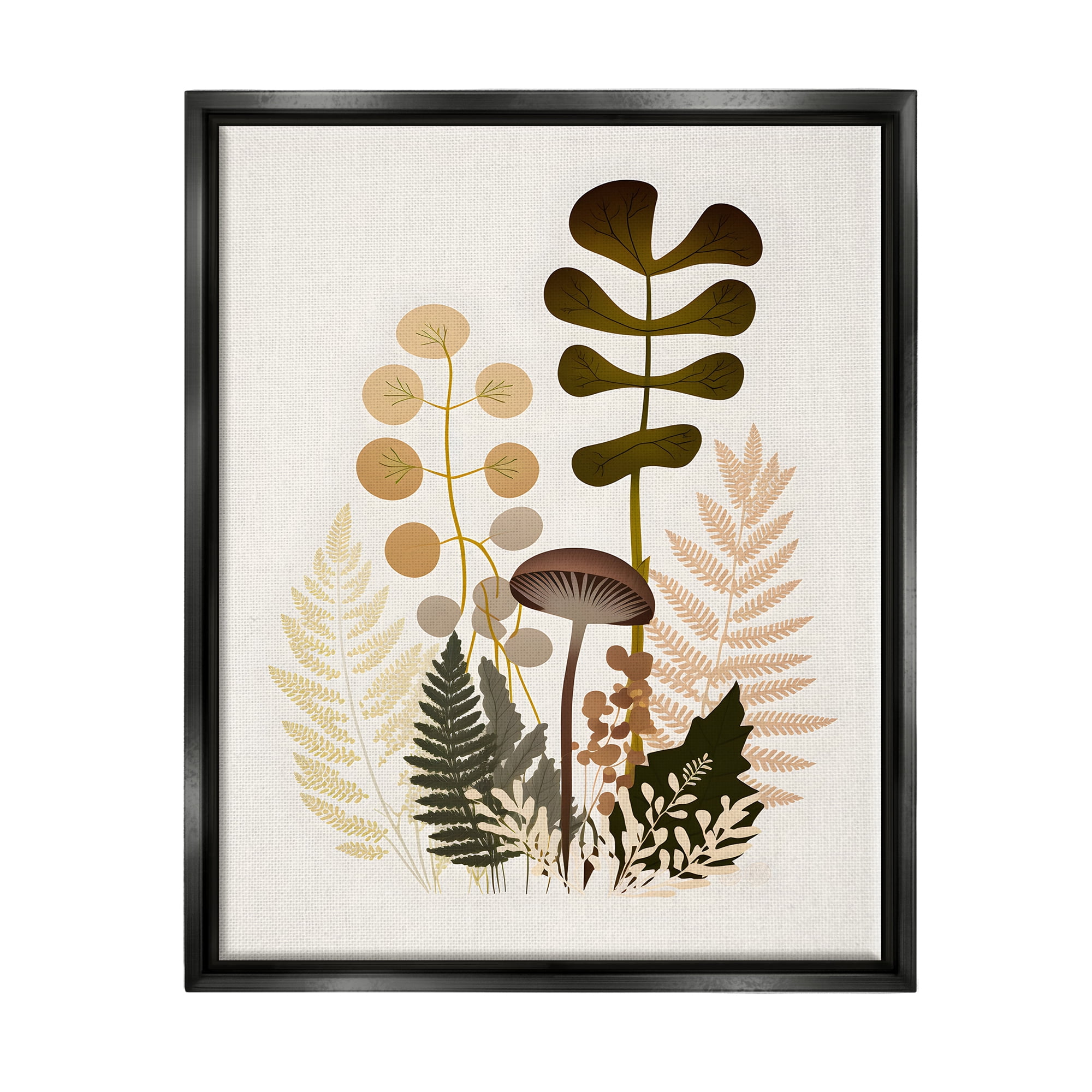 Stupell Industries Neutral Forest Botanicals Botanical & Floral Painting Black Floater Framed Canvas Art Print Wall Art, 25 x 31