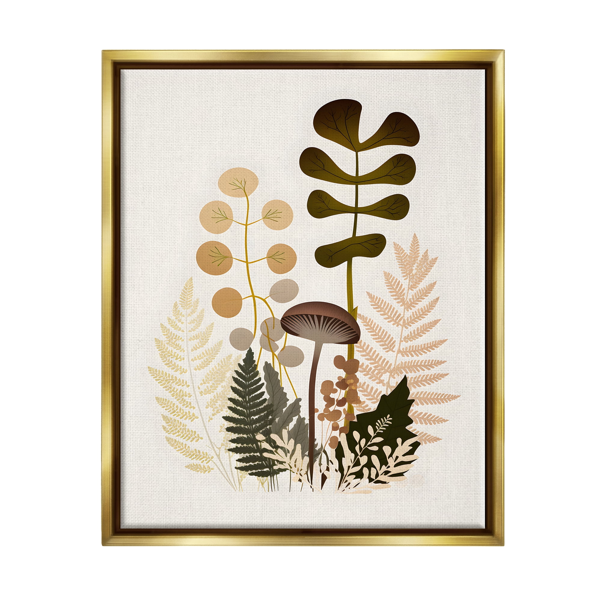 Stupell Industries Neutral Forest Botanicals Botanical & Floral Painting Gold Floater Framed Canvas Art Print Wall Art, 17 x 21