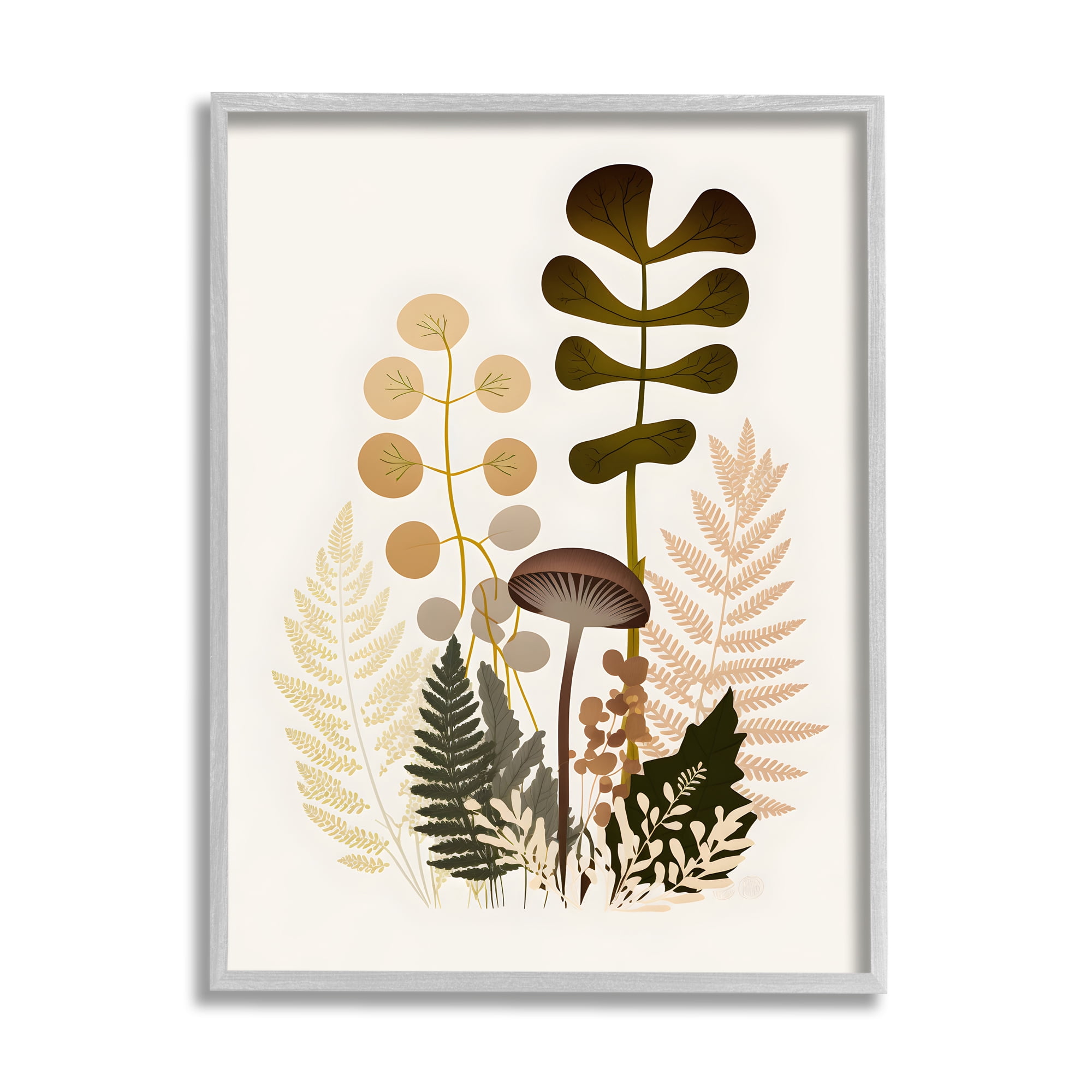 Stupell Industries Neutral Forest Botanicals Botanical & Floral Painting Gray Framed Art Print Wall Art, 11 x 14