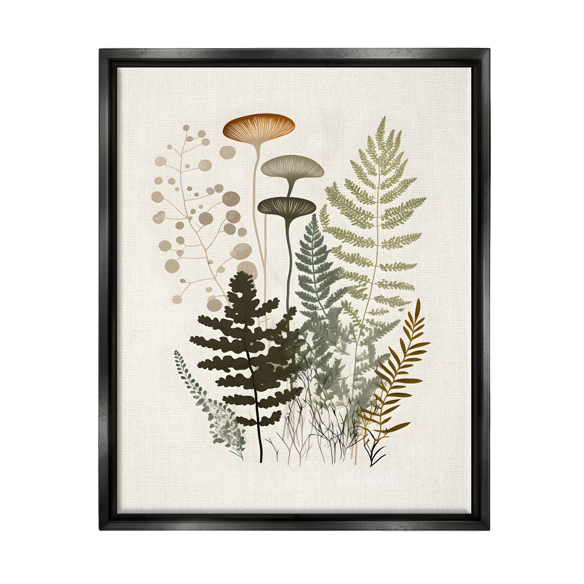 Stupell Industries Neutral Forest Ferns Botanical & Floral Painting Black Floater Framed Canvas Art Print Wall Art, 17 x 21