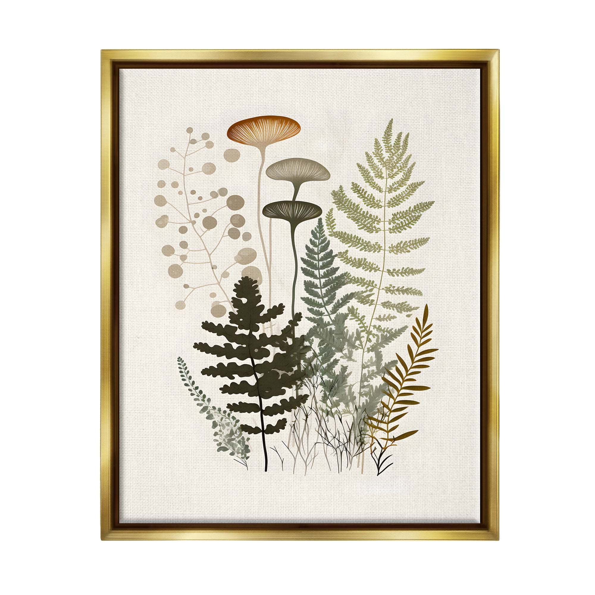 Stupell Industries Neutral Forest Ferns Botanical & Floral Painting Gold Floater Framed Canvas Art Print Wall Art, 25 x 31