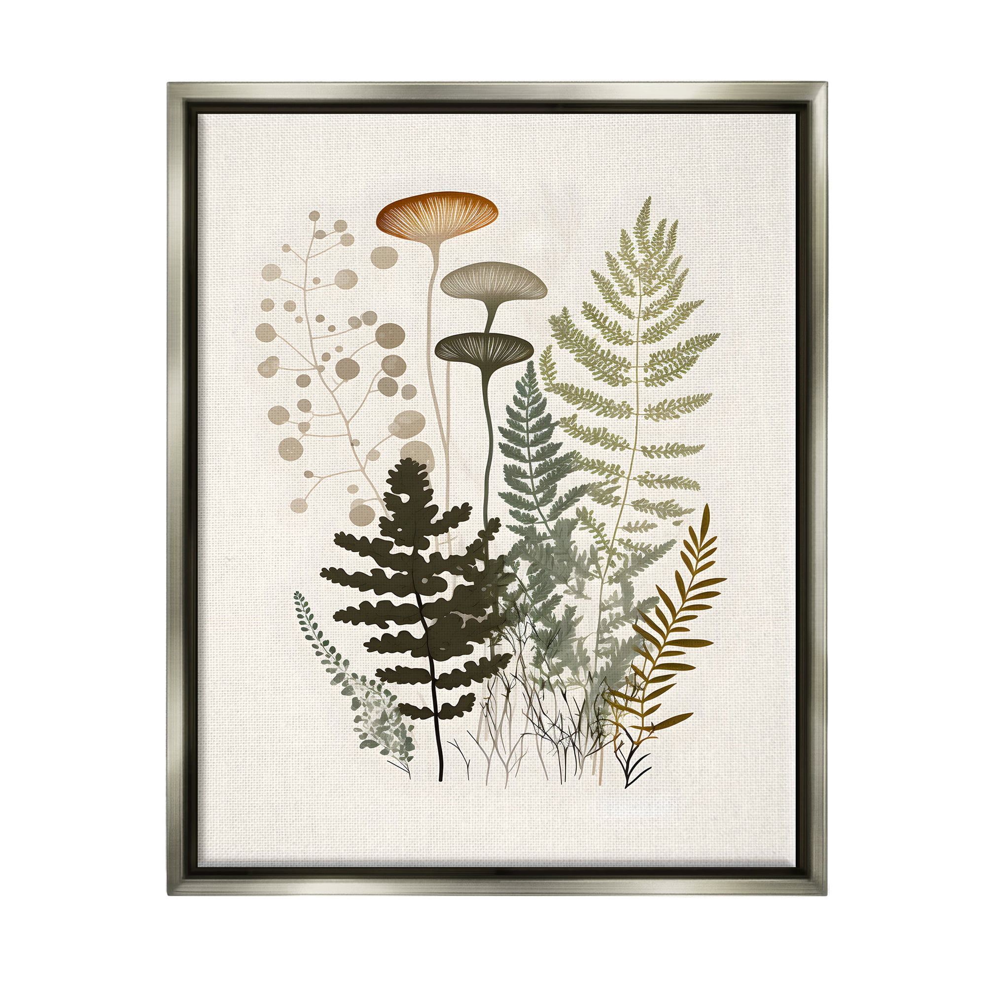 Stupell Industries Neutral Forest Ferns Botanical & Floral Painting Gray Floater Framed Canvas Art Print Wall Art, 25 x 31