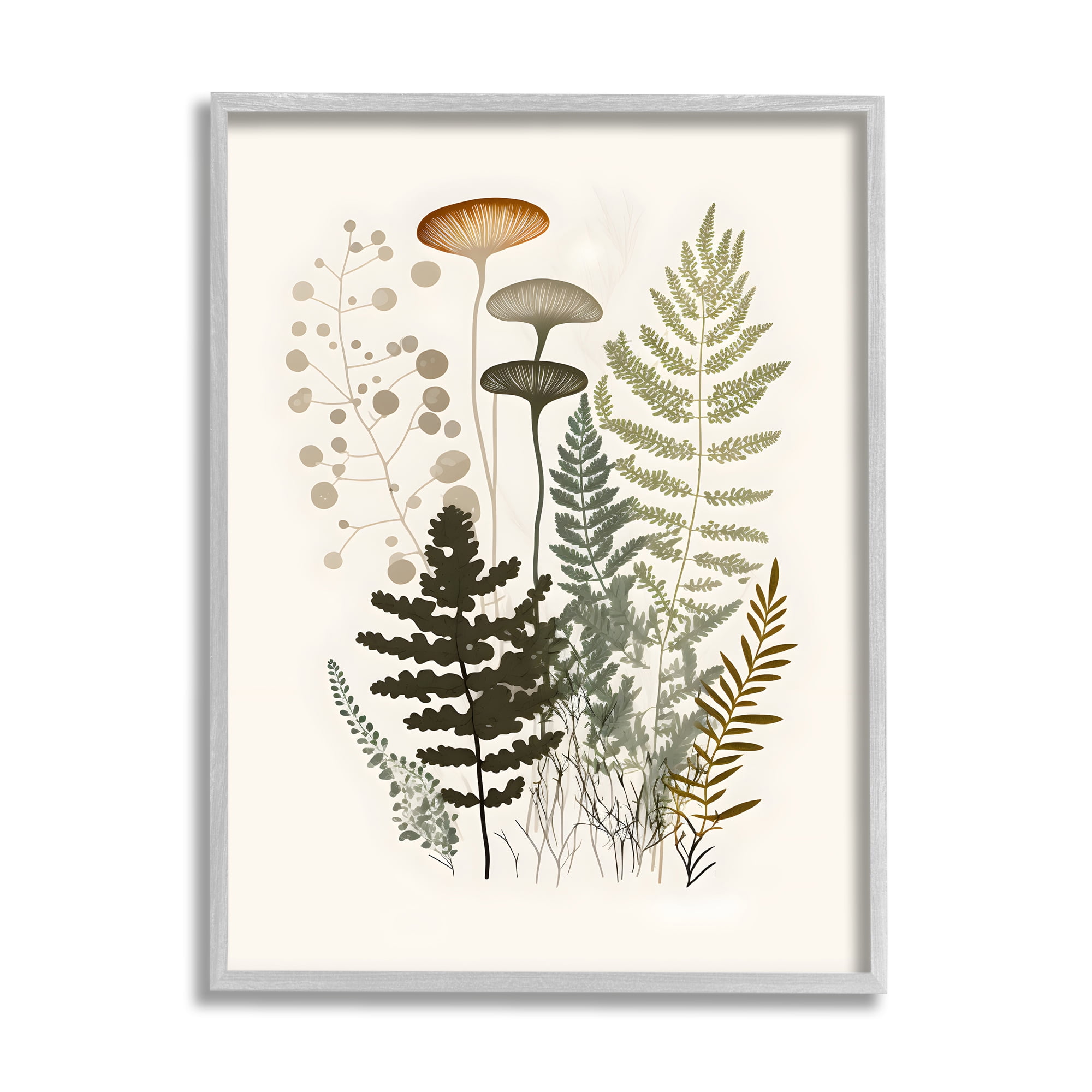 Stupell Industries Neutral Forest Ferns Botanical & Floral Painting Gray Framed Art Print Wall Art, 11 x 14