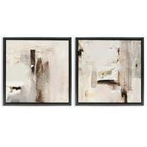 Stupell Industries Neutral Forms on Beige Abstract Painting Black Floater Framed Canvas Art Print Wall Art, 18 x 18, Set of 2