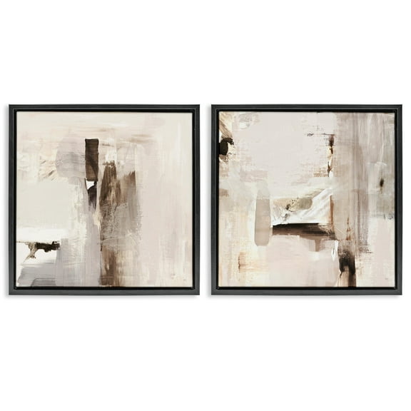 Stupell Industries Neutral Forms on Beige Abstract Painting Black Floater Framed Canvas Art Print Wall Art, 18 x 18, Set of 2
