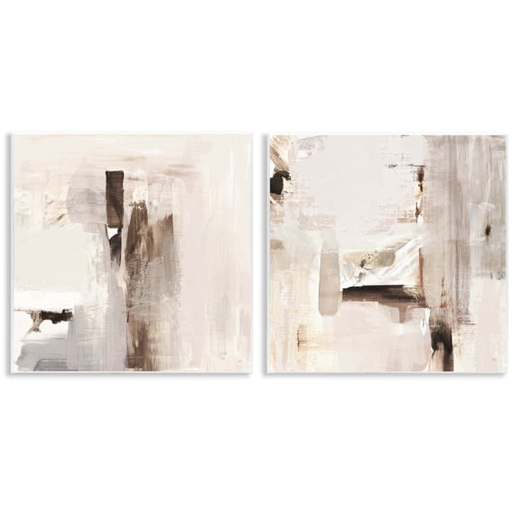 Stupell Industries Neutral Forms on Beige Abstract Painting Unframed Art Print Wall Art, 12 x 12, Set of 2