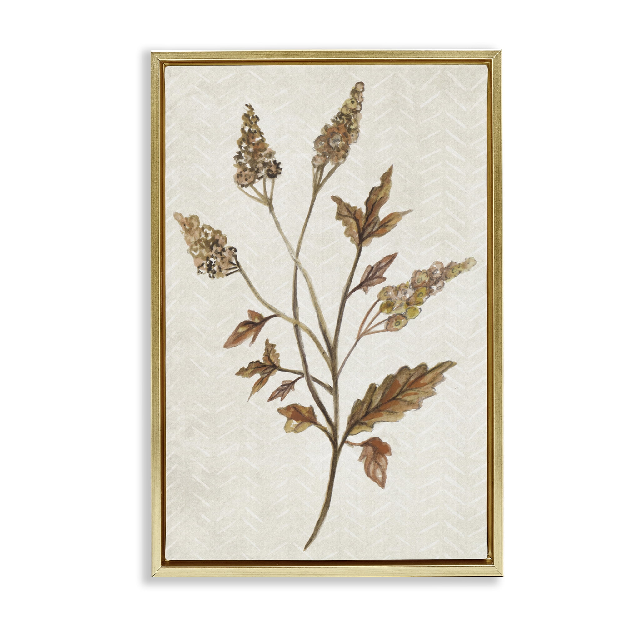 Stupell Industries Neutral Garden Botanics Botanical & Floral Painting Gold Floater Framed Canvas Art Print Wall Art, 21 x 31
