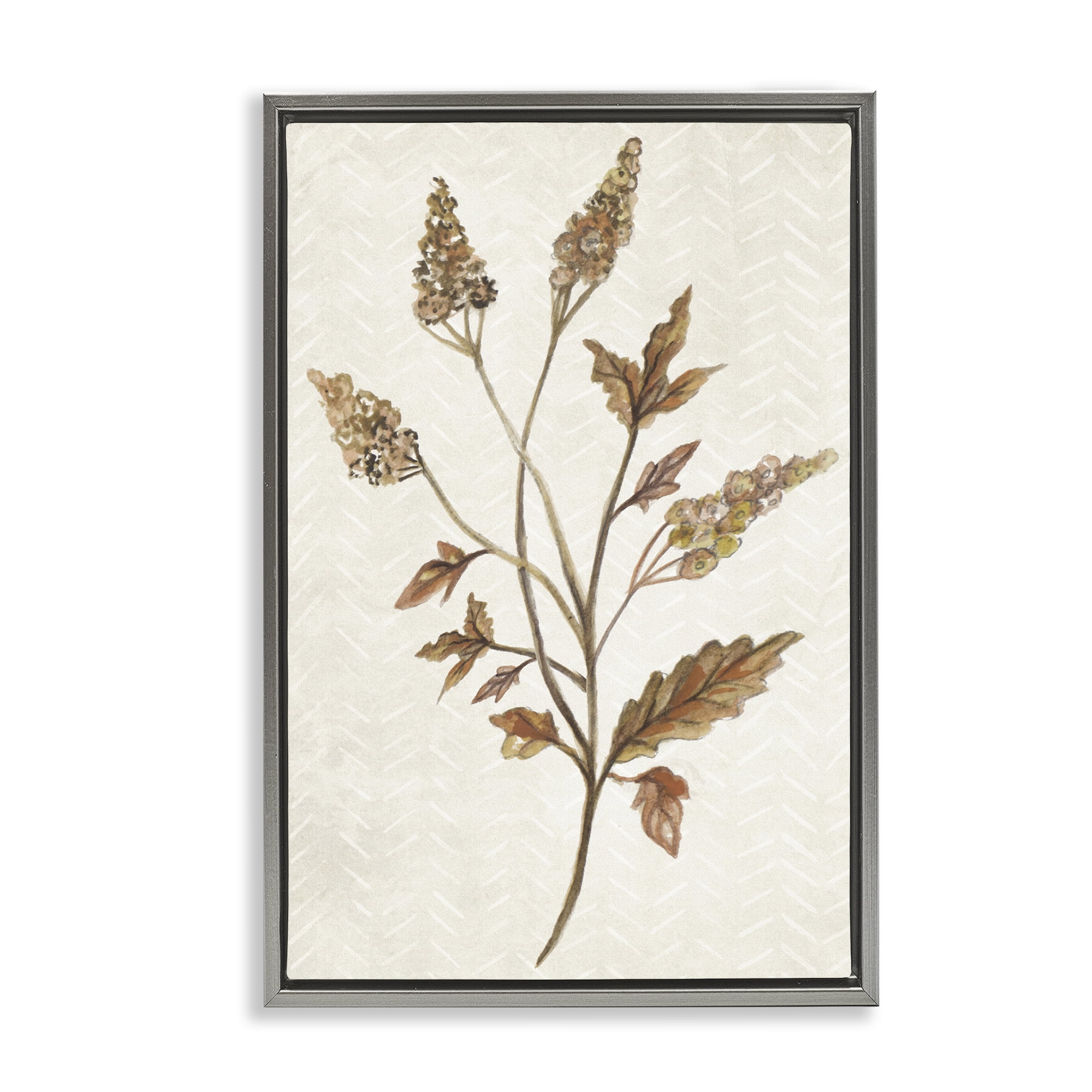Stupell Industries Neutral Garden Botanics Botanical & Floral Painting Gray Floater Framed Canvas Art Print Wall Art, 21 x 31