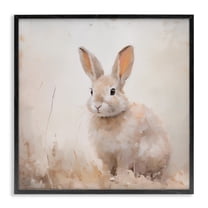 Stupell Industries Neutral Gazing Bunny Animals Painting Black Framed Art Print Wall Art, 12 x 12