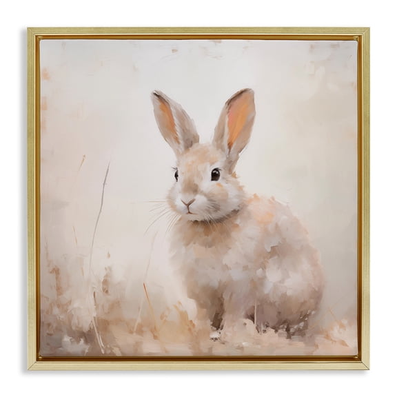 Stupell Industries Neutral Gazing Bunny Animals Painting Gold Floater Framed Canvas Art Print Wall Art, 25 x 25