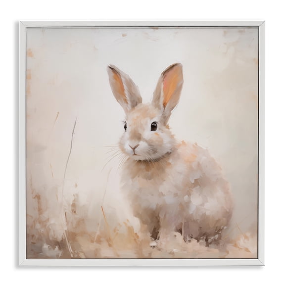 Stupell Industries Neutral Gazing Bunny Animals Painting White Framed Art Print Wall Art, 17 x 17