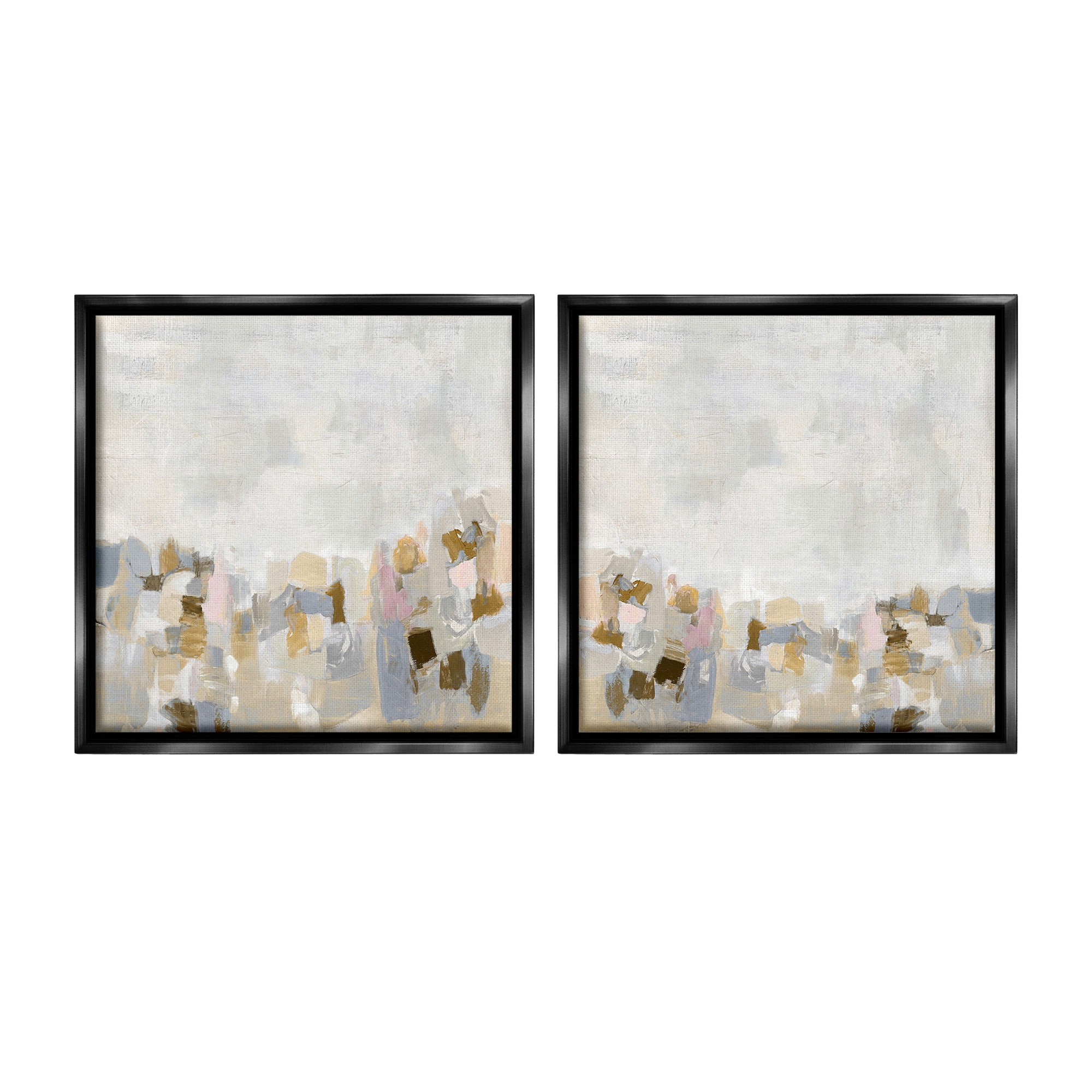 Stupell Industries Neutral Geometric Horizon Abstract Painting Black Floater Framed Canvas Art Print Wall Art, 25 x 25, Set of 2