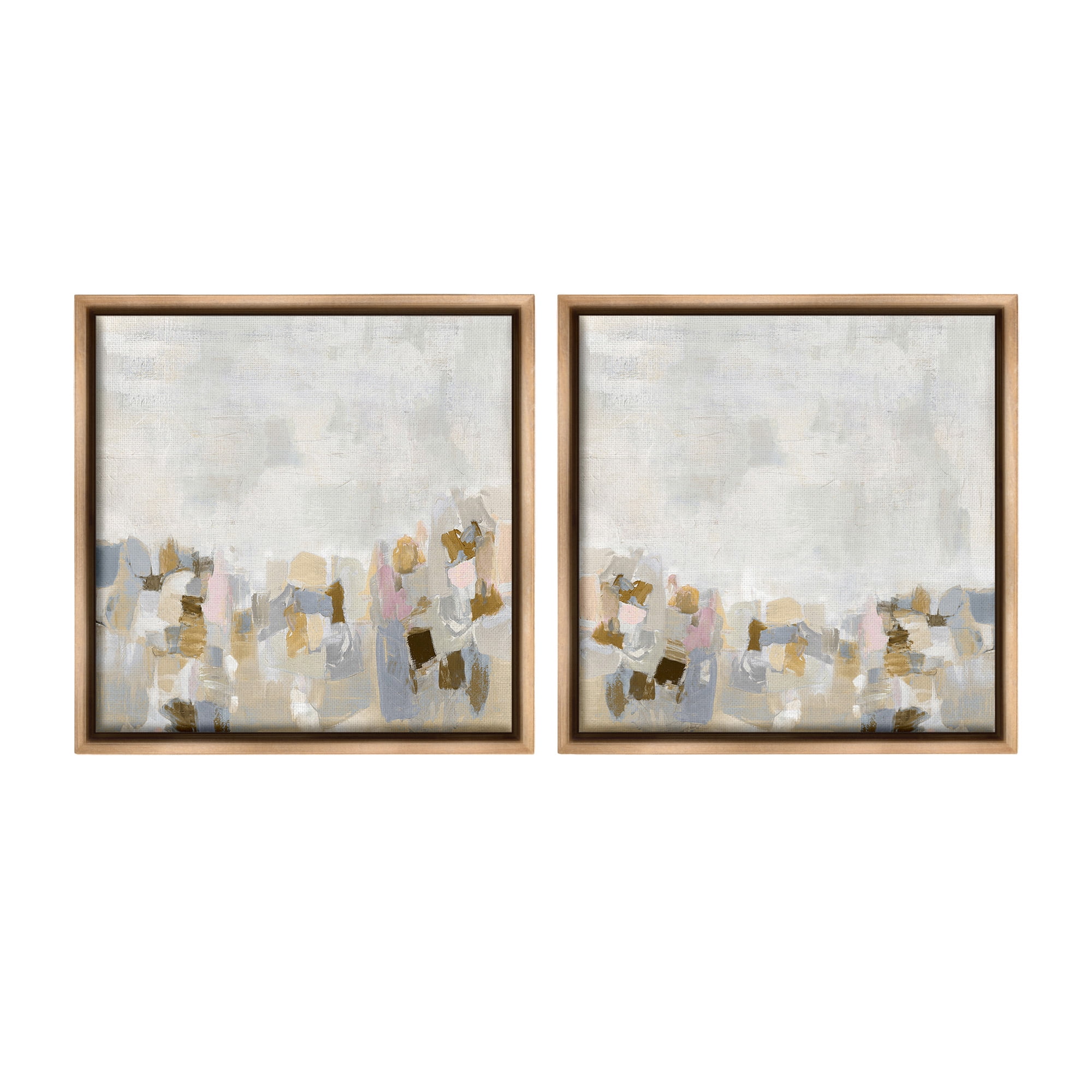 Stupell Industries Neutral Geometric Horizon Abstract Painting Brown Floater Framed Canvas Art Print Wall Art, 18 x 18, Set of 2