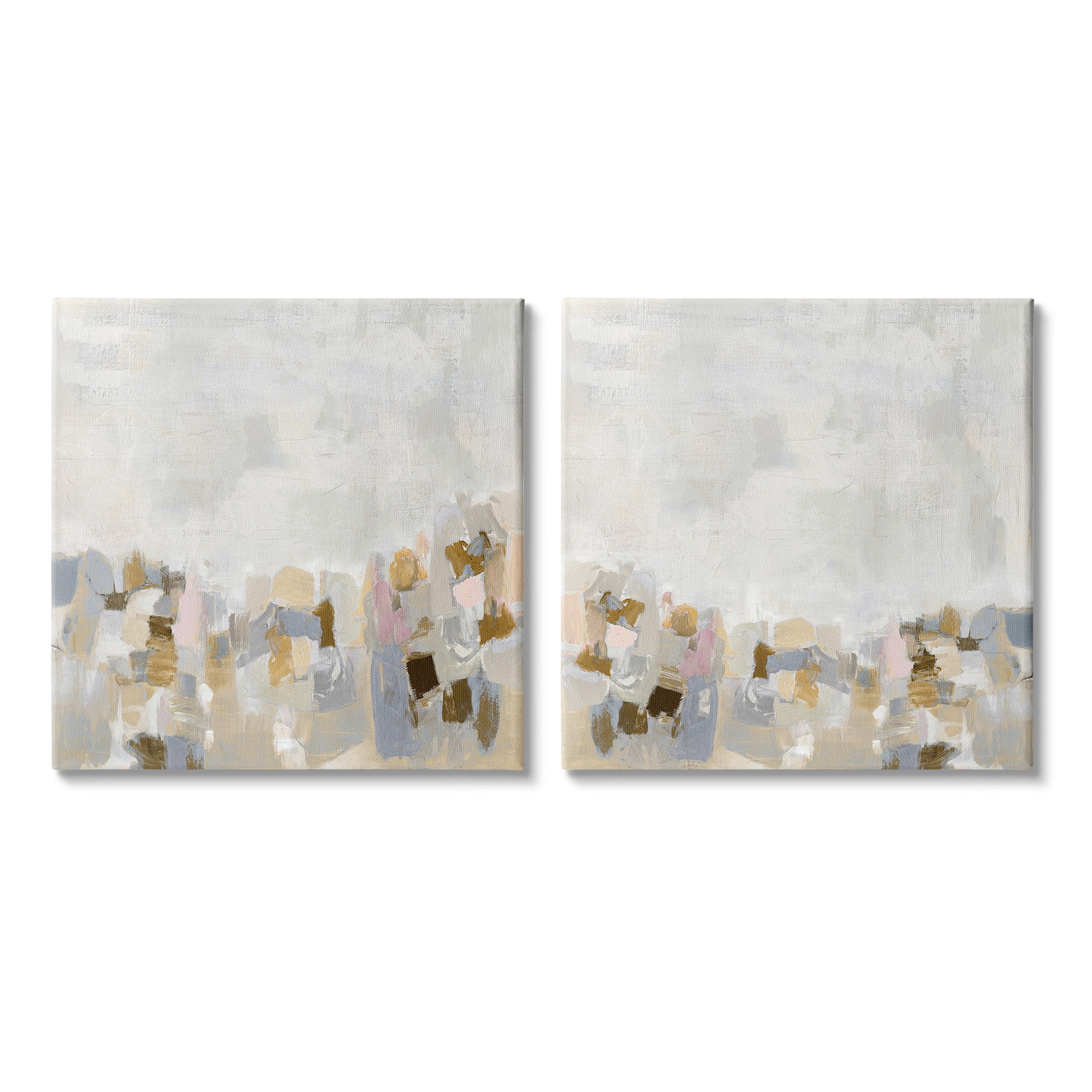 Stupell Industries Neutral Geometric Horizon Abstract Painting Gallery Wrapped Canvas Art Print Wall Art, 24 x 24, Set of 2