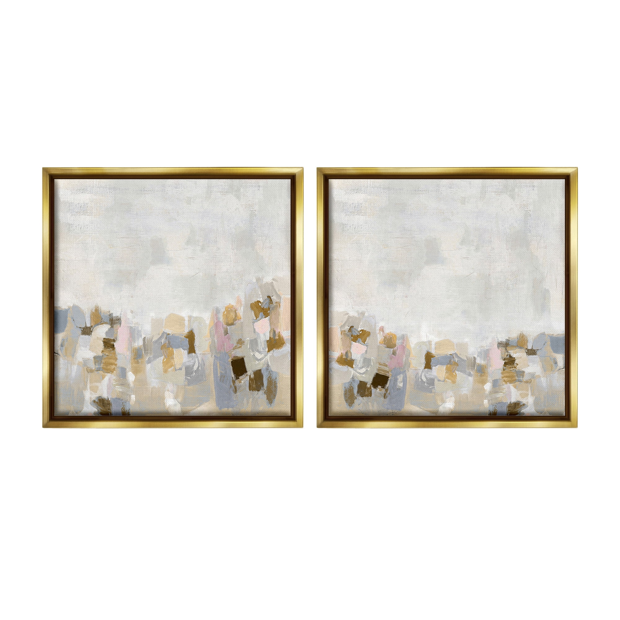Stupell Industries Neutral Geometric Horizon Abstract Painting Gold Floater Framed Canvas Art Print Wall Art, 25 x 25, Set of 2