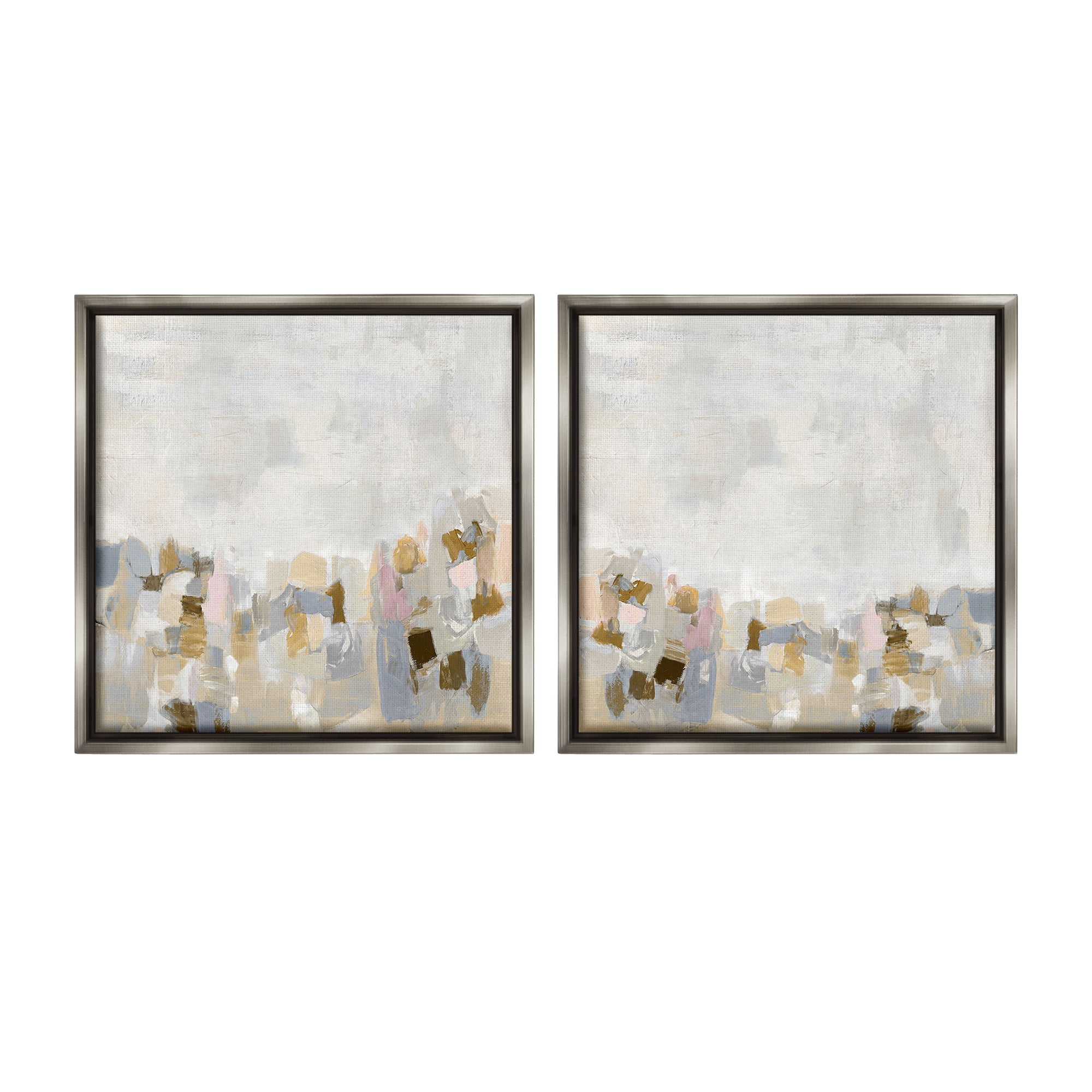 Stupell Industries Neutral Geometric Horizon Abstract Painting Gray Floater Framed Canvas Art Print Wall Art, 25 x 25, Set of 2