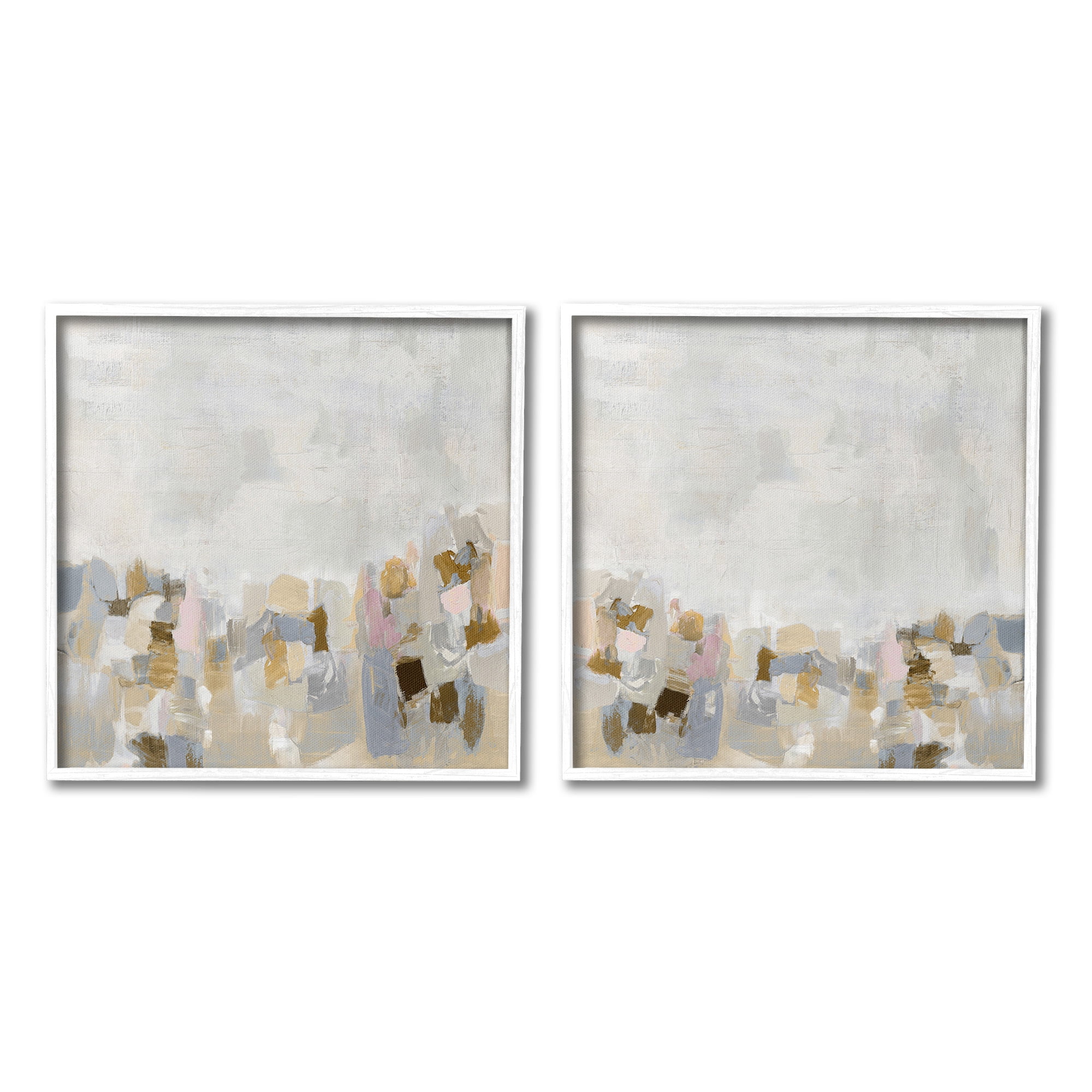 Stupell Industries Neutral Geometric Horizon Abstract Painting White Framed Art Print Wall Art, 17 x 17, Set of 2