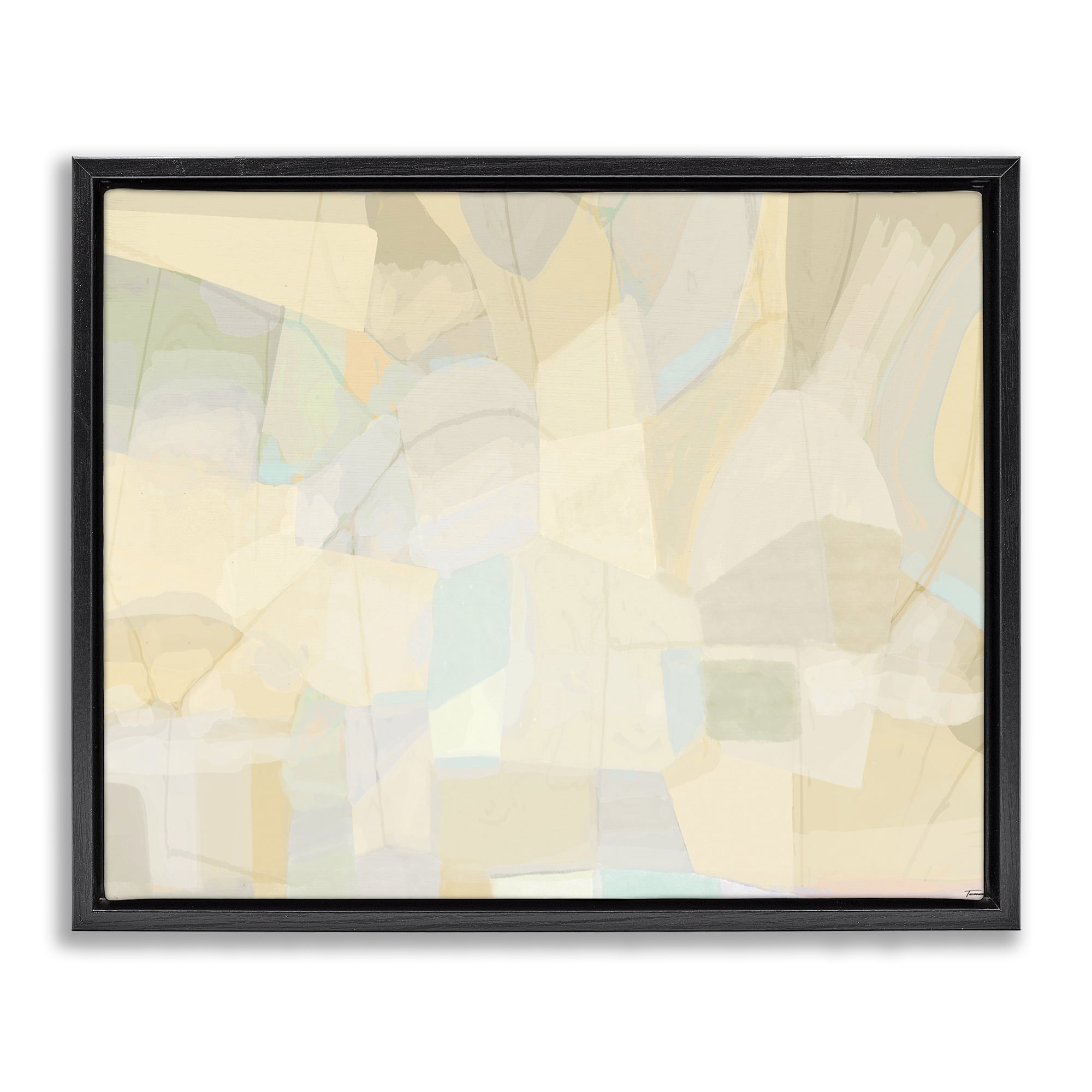 Stupell Industries Neutral Geometric Pattern Abstract Painting Black Floater Framed Canvas Art Print Wall Art, 31 x 25