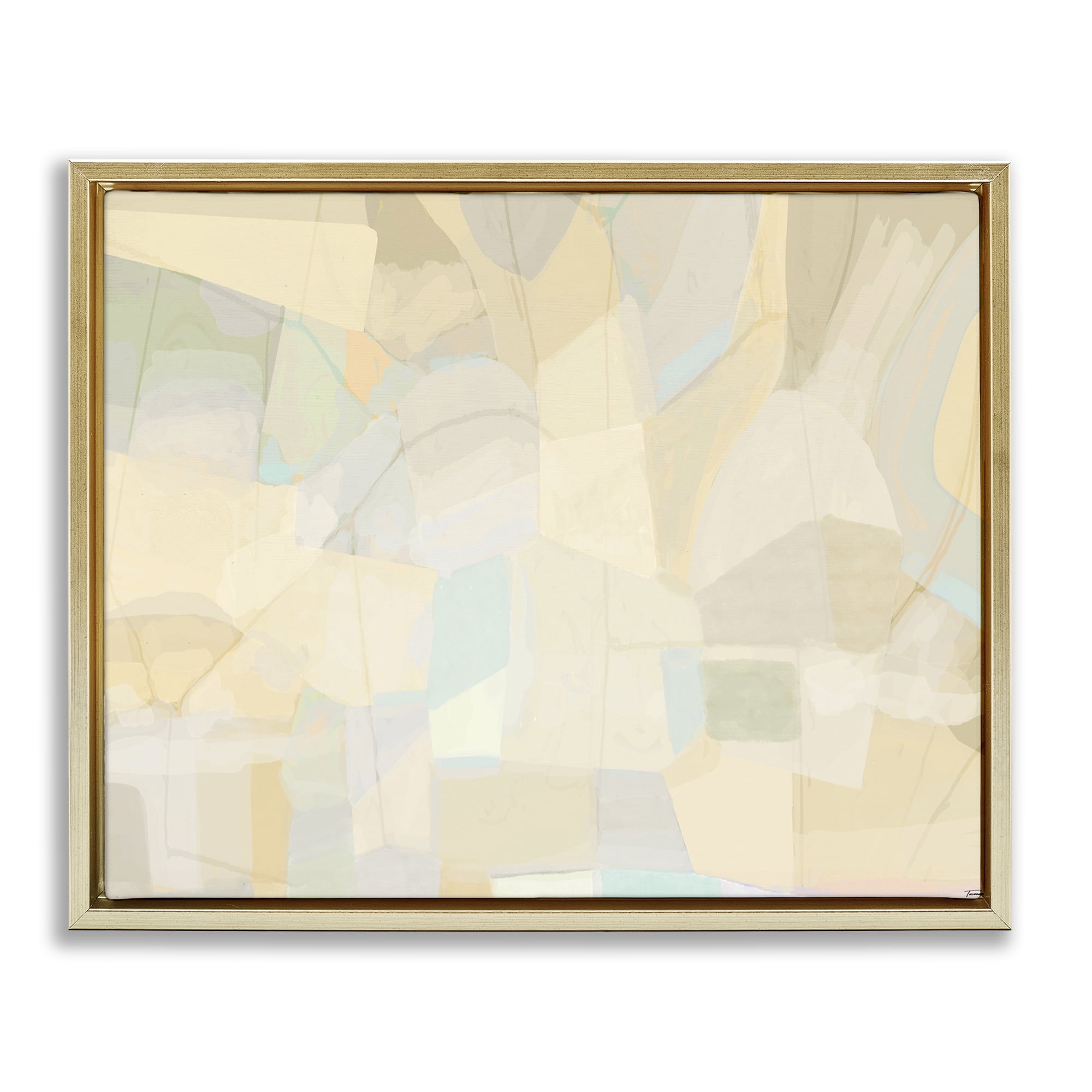 Stupell Industries Neutral Geometric Pattern Abstract Painting Gold Floater Framed Canvas Art Print Wall Art, 21 x 17