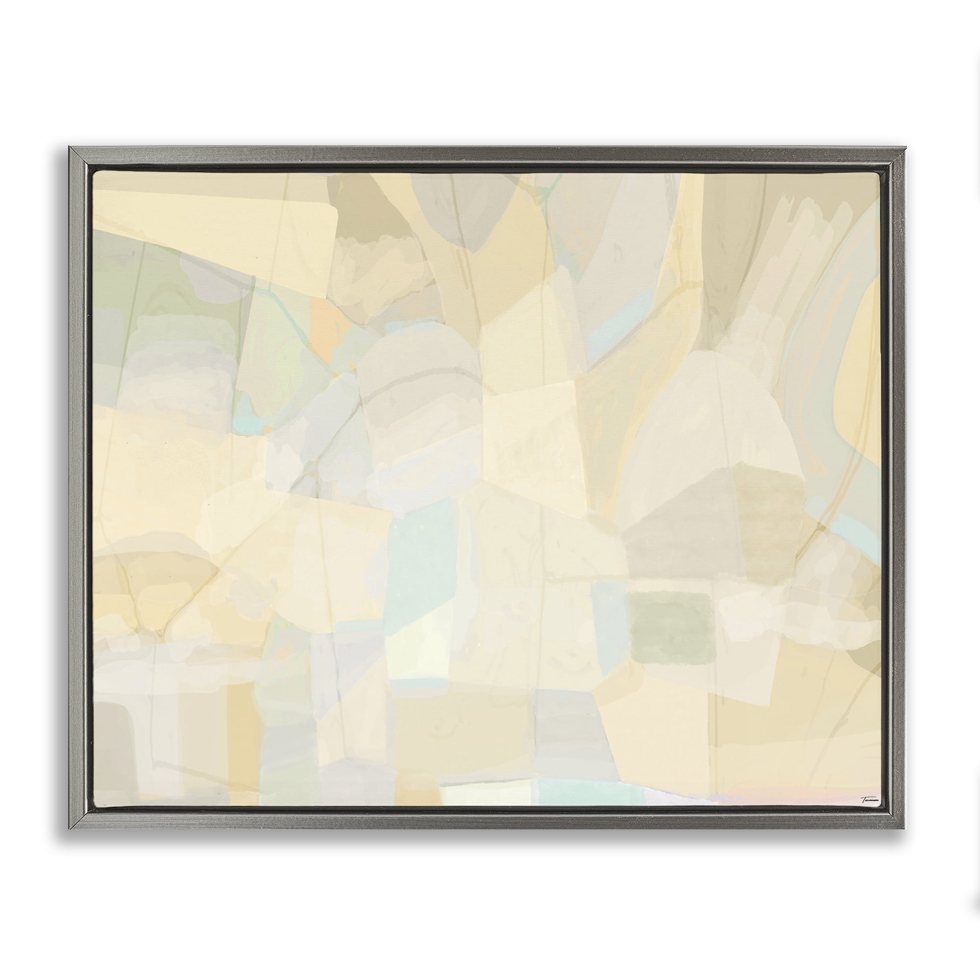 Stupell Industries Neutral Geometric Pattern Abstract Painting Gray Floater Framed Canvas Art Print Wall Art, 31 x 25