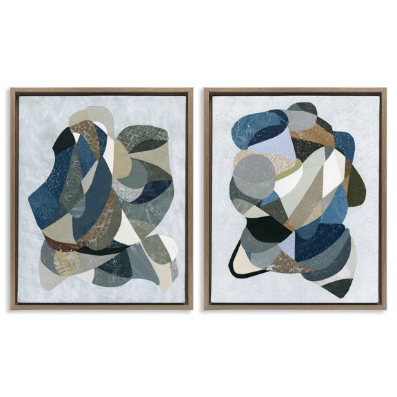 Stupell Industries Neutral Geometric Patterns Geometric Painting Brown Floater Framed Canvas Art Print Wall Art, 31 x 25, Set of 2