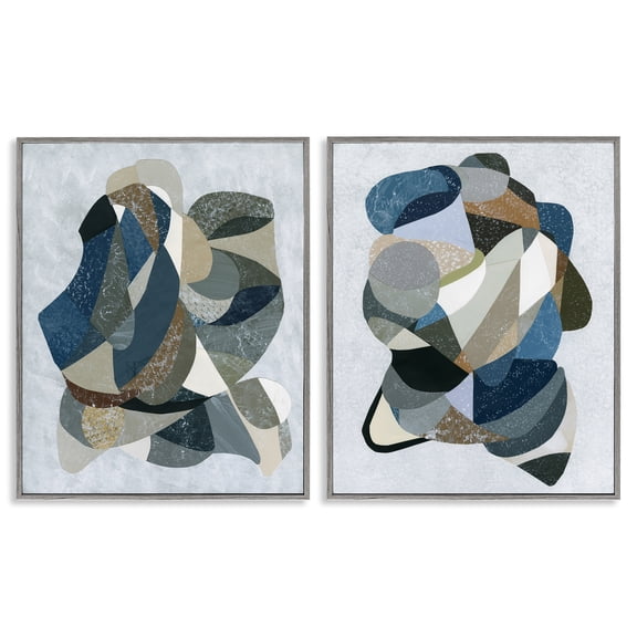 Stupell Industries Neutral Geometric Patterns Geometric Painting Gray Framed Art Print Wall Art, 16 x 20, Set of 2