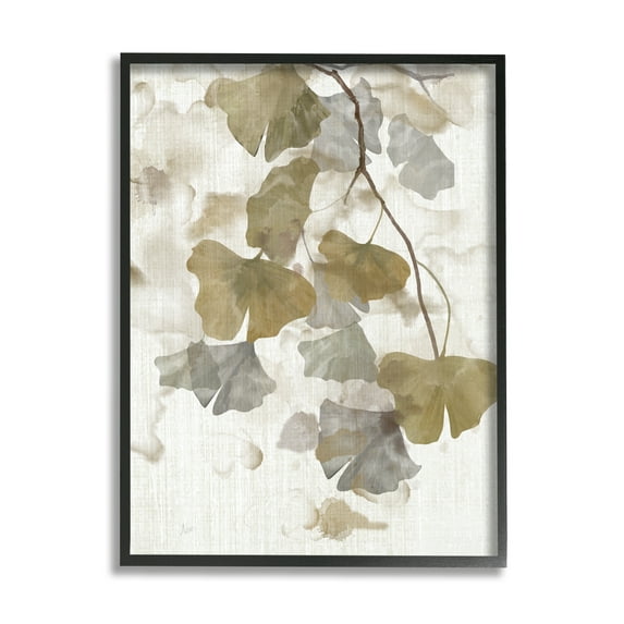 Stupell Industries Neutral Gingko Leaves Botanical & Floral Painting Black Framed Art Print Wall Art, 16 x 20