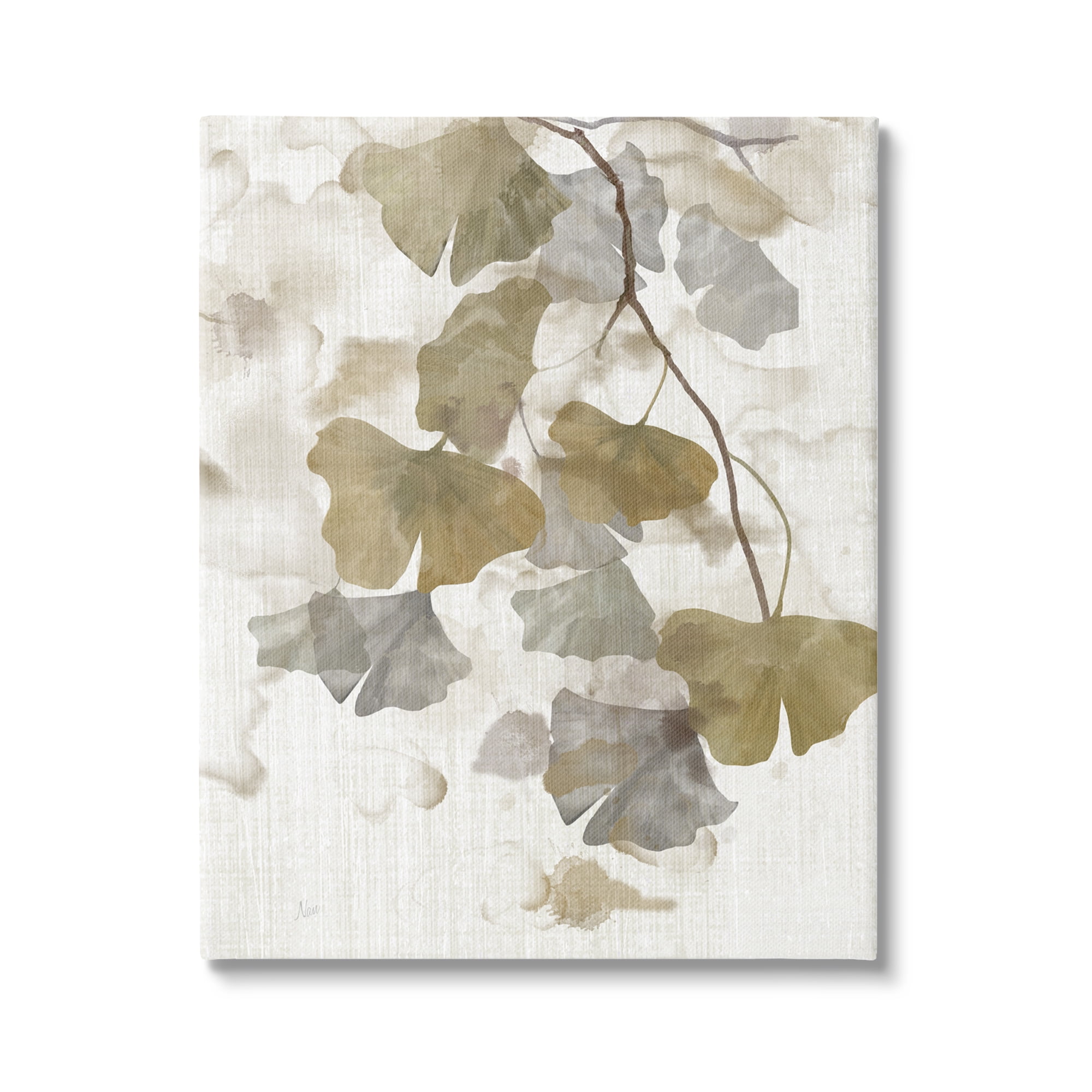 Stupell Industries Neutral Gingko Leaves Botanical & Floral Painting Gallery Wrapped Canvas Art Print Wall Art, 24 x 30