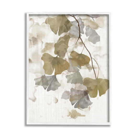 Stupell Industries Neutral Gingko Leaves Botanical & Floral Painting White Framed Art Print Wall Art, 11 x 14