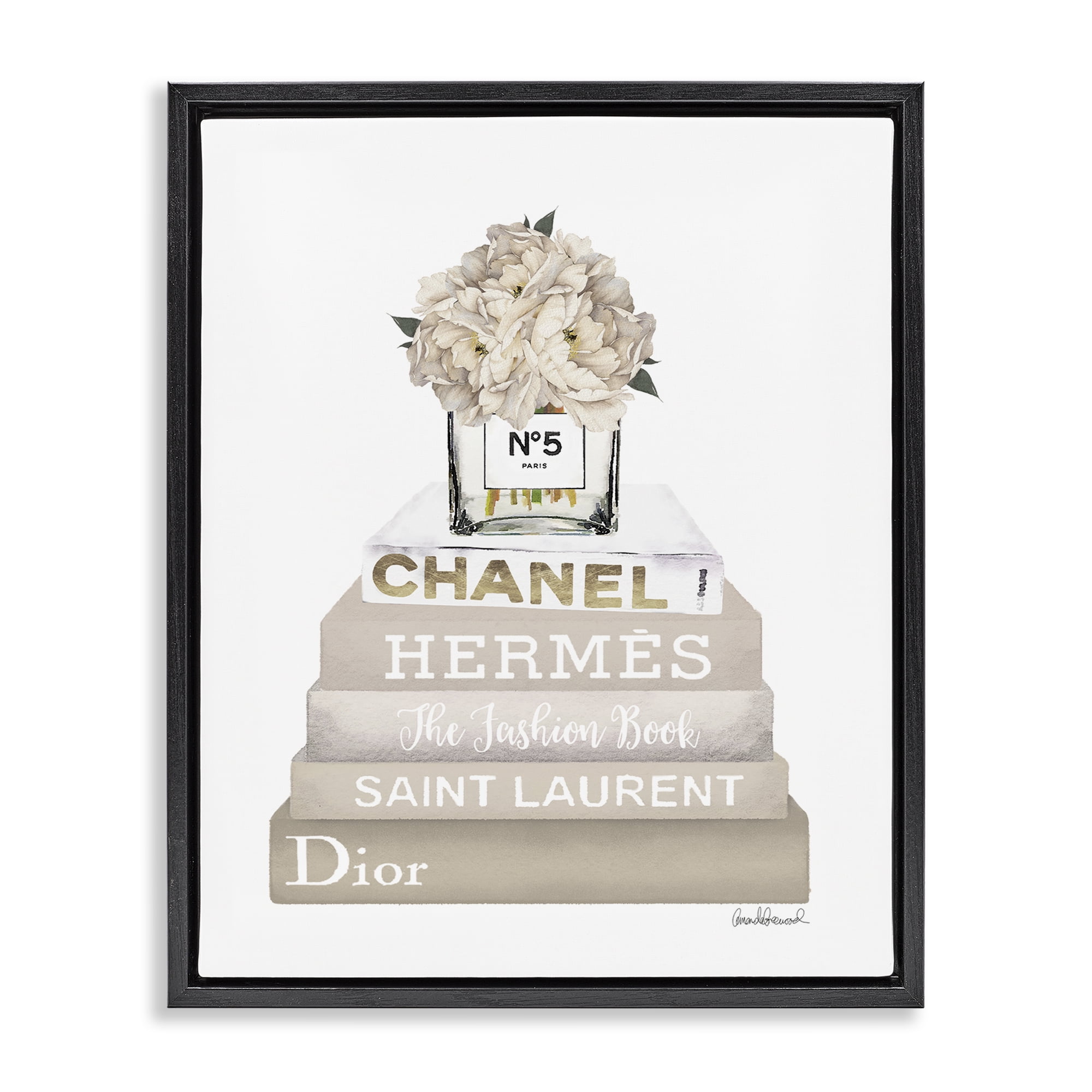 Stupell Industries Neutral Glam Bookstack Fashion Painting Black Floater Framed Canvas Art Print Wall Art, 17 x 21