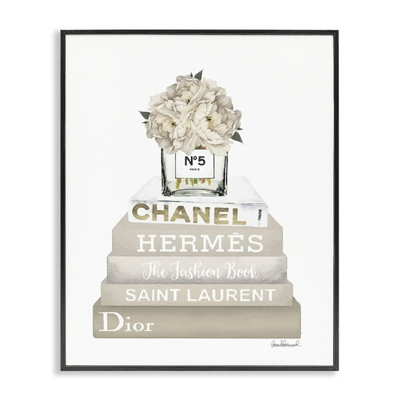 Stupell Industries Neutral Glam Bookstack Fashion Painting Black Framed Art Print Wall Art, 11 x 14