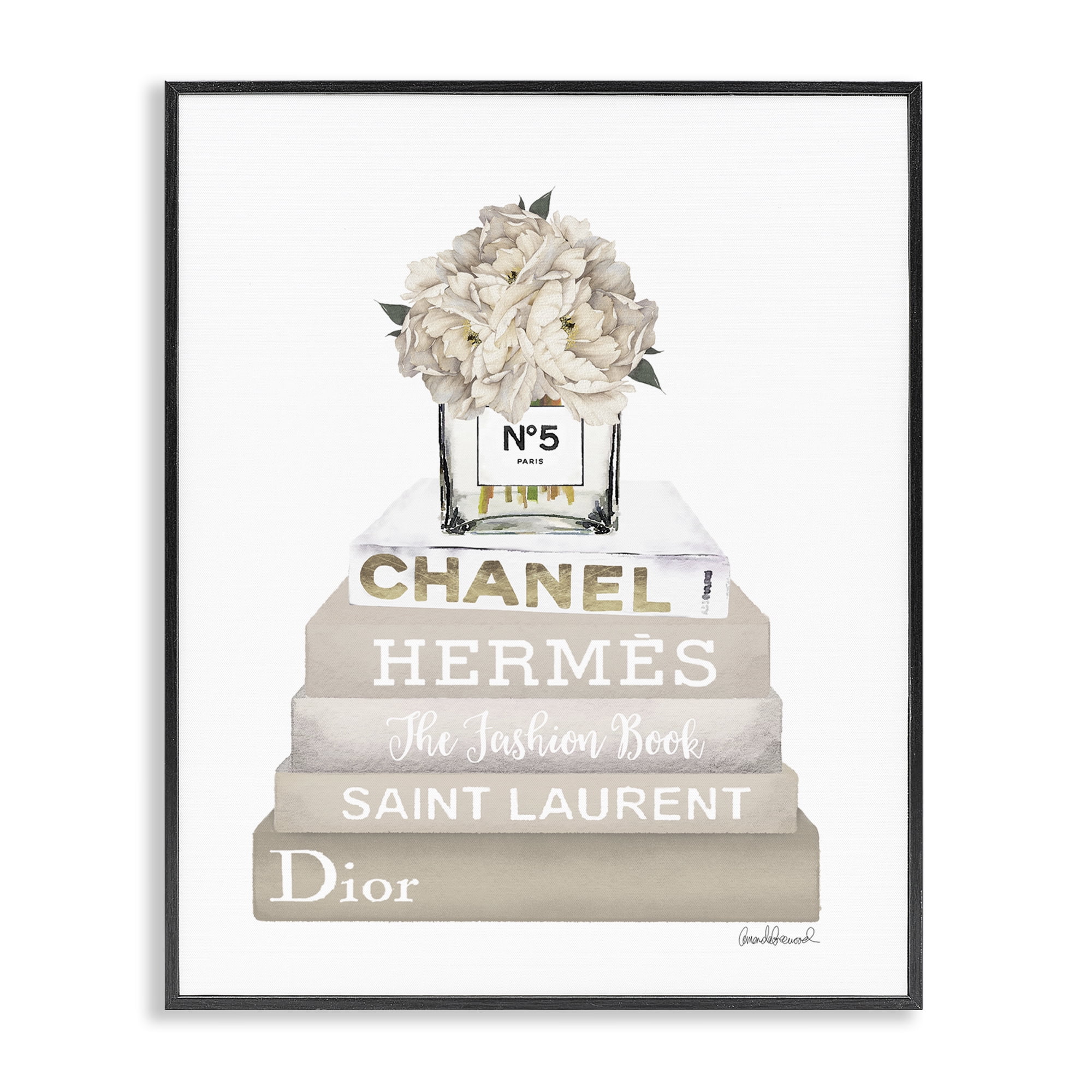 Stupell Industries Neutral Glam Bookstack Fashion Painting Black Framed Art Print Wall Art, 24 x 30