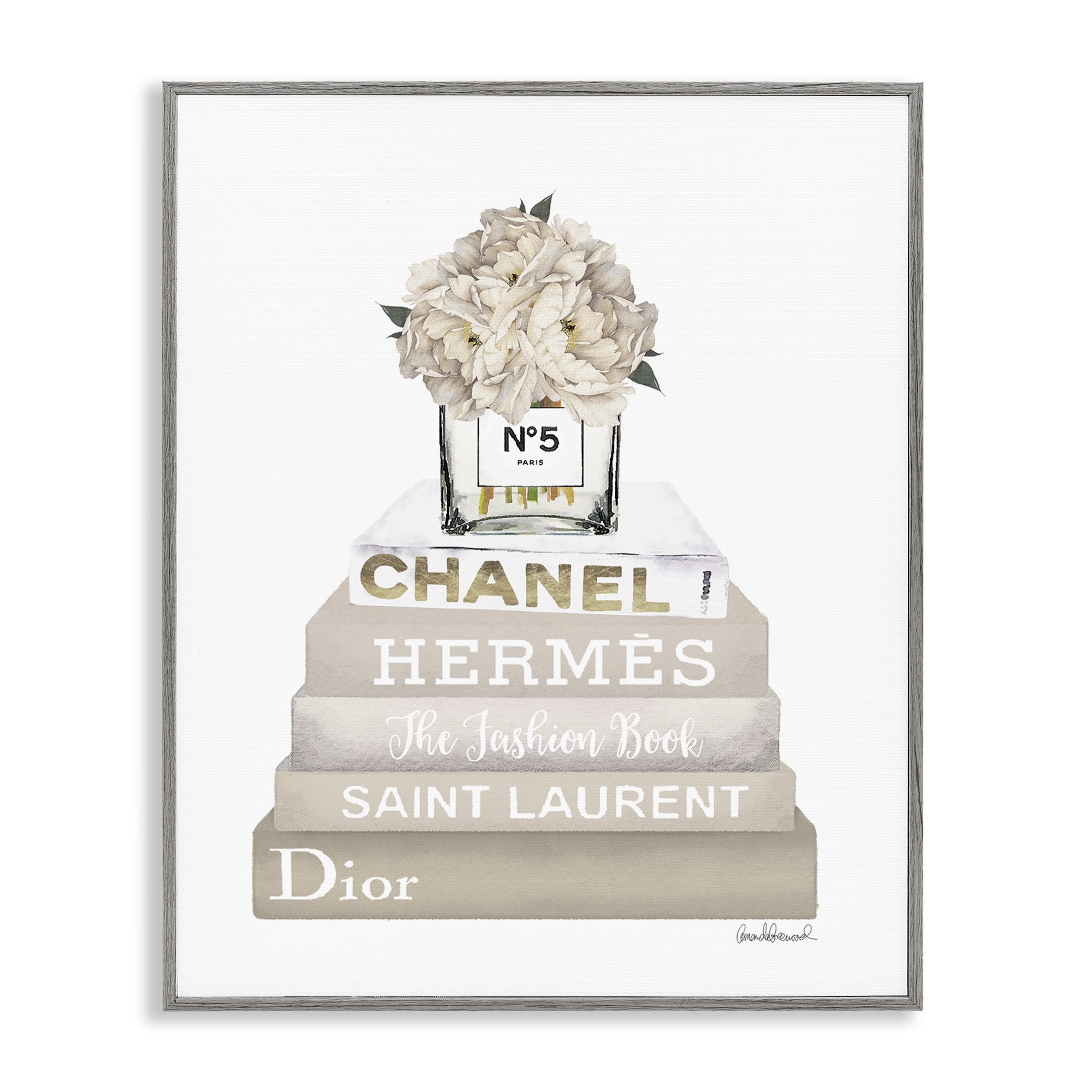 Stupell Industries Neutral Glam Bookstack Fashion Painting Gray Framed Art Print Wall Art, 16 x 20