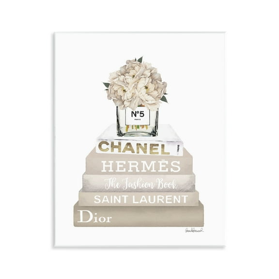 Stupell Industries Neutral Glam Bookstack Fashion Painting Unframed Art Print Wall Art, 11 x 14