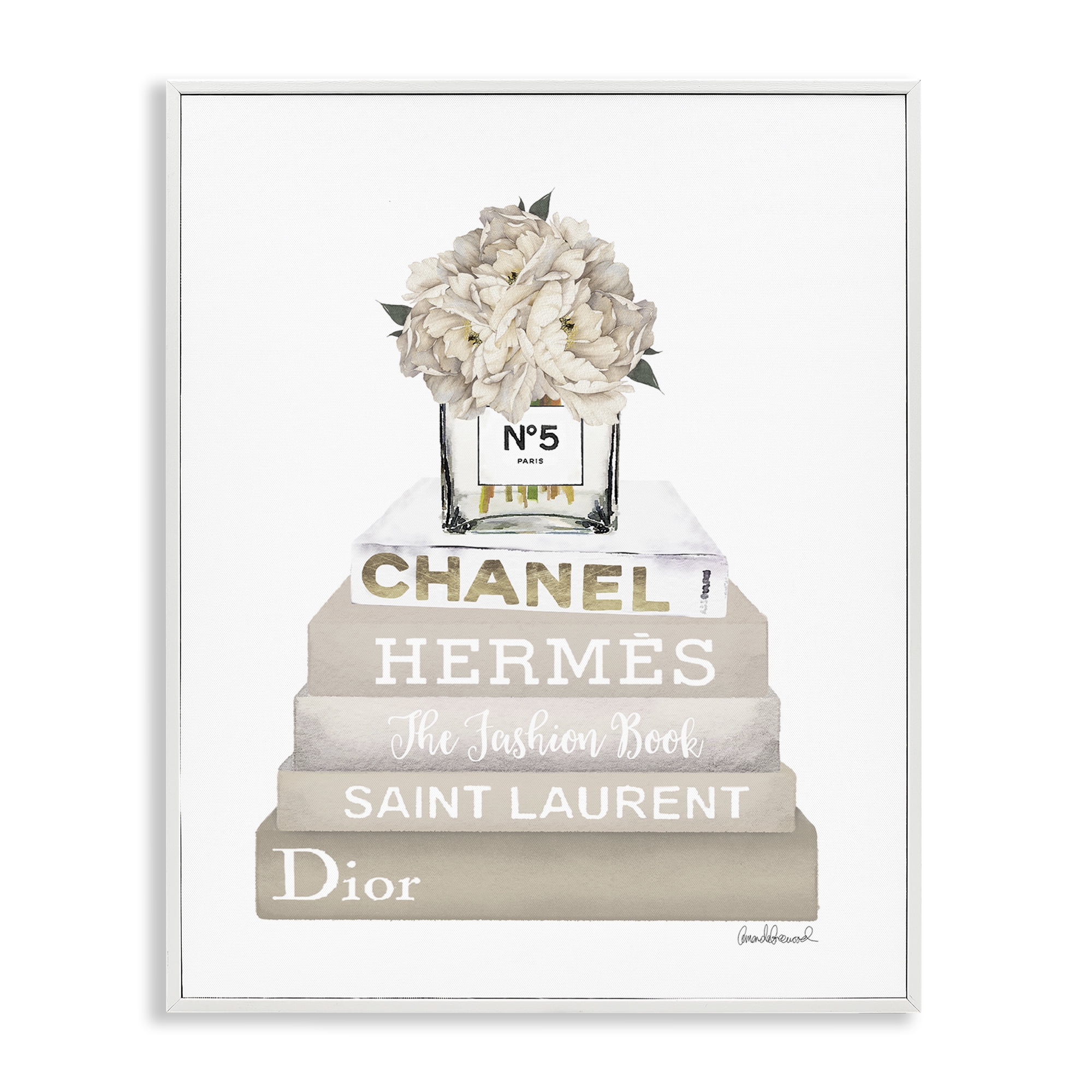 Stupell Industries Neutral Glam Bookstack Fashion Painting White Framed Art Print Wall Art, 11 x 14