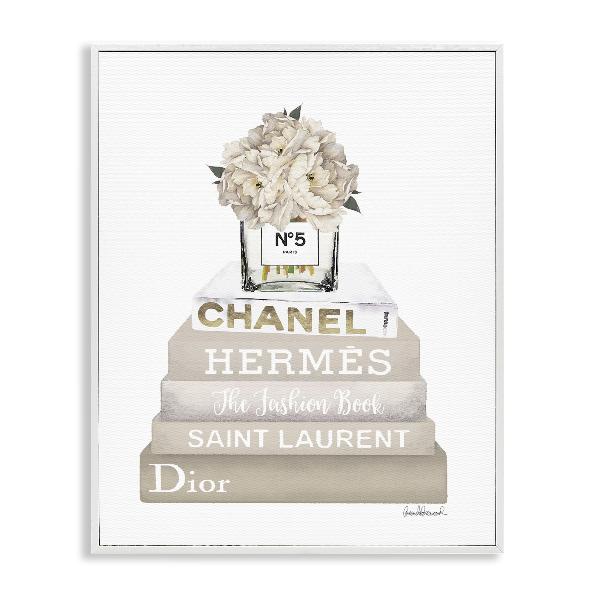 Stupell Industries Neutral Glam Bookstack Fashion Painting White Framed Art Print Wall Art, 24 x 30