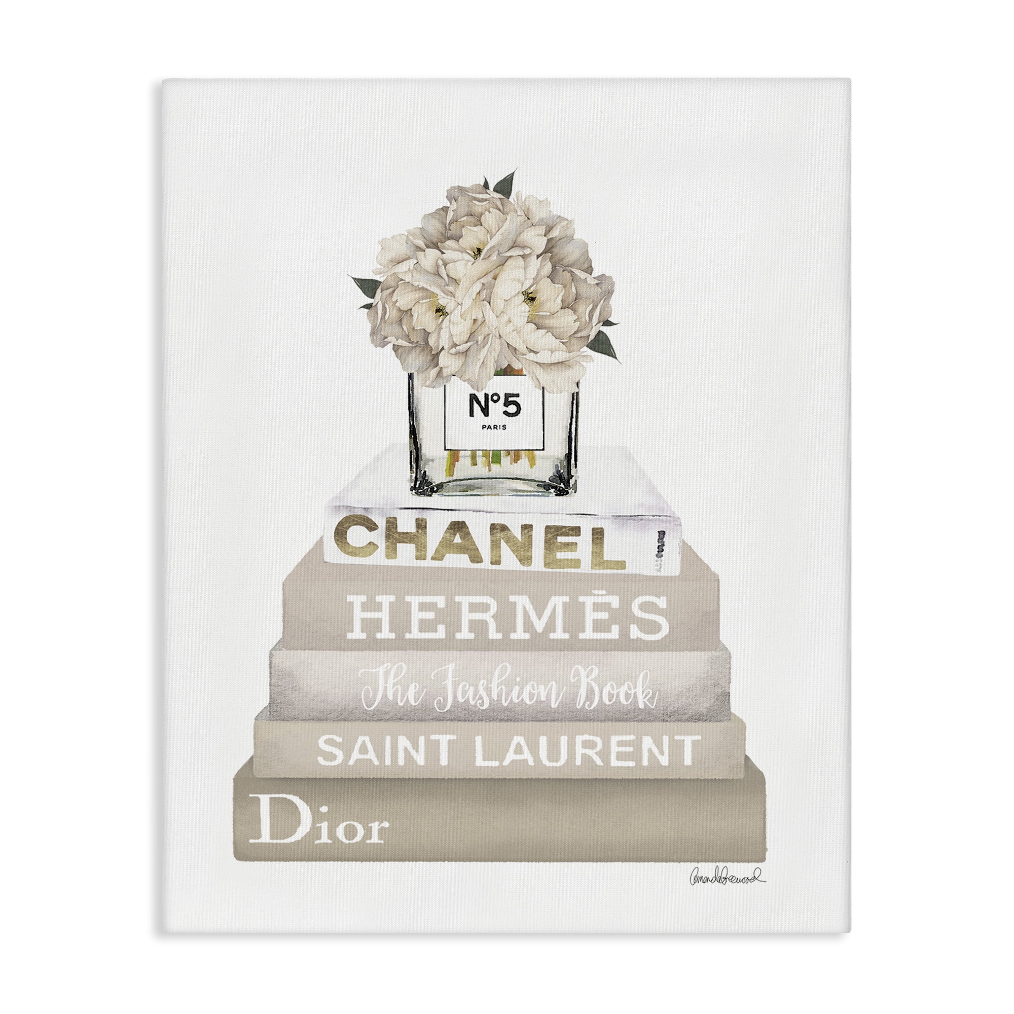 Stupell Industries Neutral Glam Bookstack Fashion Painting Wrapped Canvas Art Print Wall Art, 36 x 48