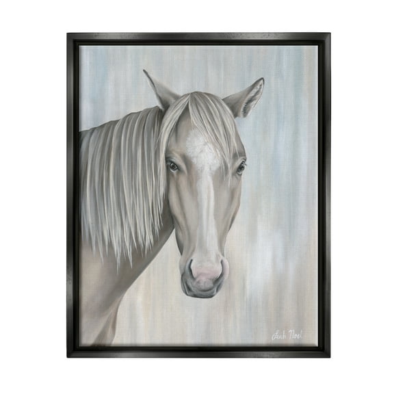 Stupell Industries Neutral Grey Horse Portrait Animals & Insects Painting Black Floater Framed Canvas Art Print Wall Art, 17 x 21