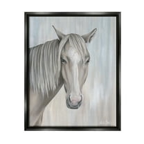 Stupell Industries Neutral Grey Horse Portrait Animals & Insects Painting Black Floater Framed Canvas Art Print Wall Art, 17 x 21