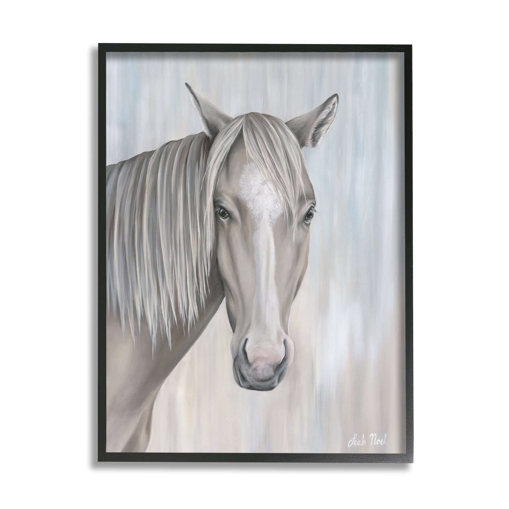 Stupell Industries Neutral Grey Horse Portrait Animals & Insects Painting Black Framed Art Print Wall Art, 11 x 14